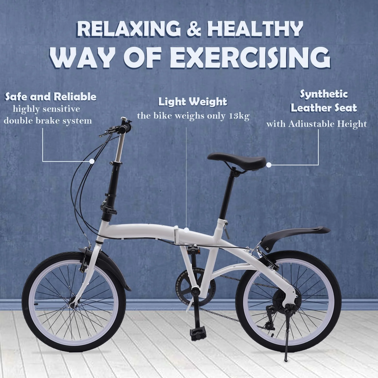 SABUIDDS 20 Zoll Faltrad mit 6 Gang-Schaltung und Quick-Fold-System Klapprad für Erwachsene von 135 cm-180 cm Klappfahrrad Folding City Bike für Sport Outdoor Radfahren und Camping, Weiß - Image 3