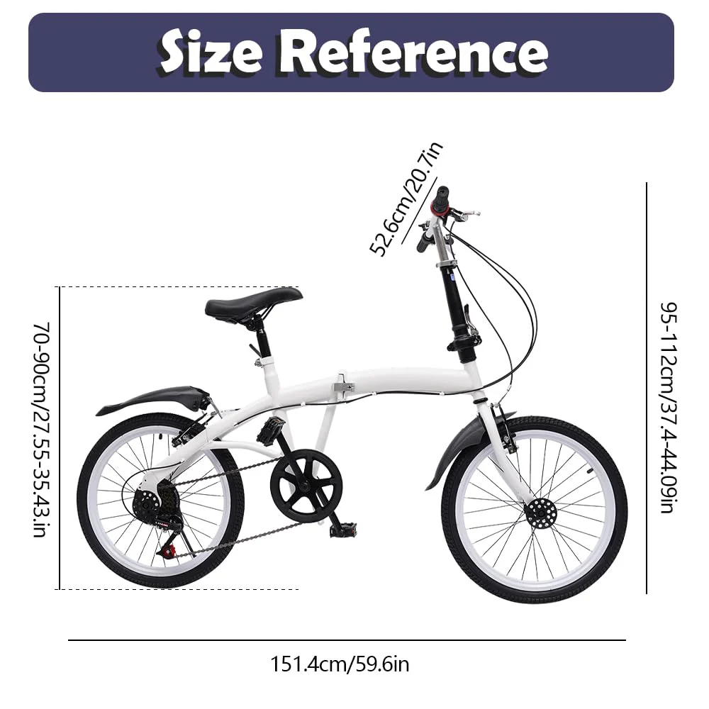 SABUIDDS 20 Zoll Faltrad mit 6 Gang-Schaltung und Quick-Fold-System Klapprad für Erwachsene von 135 cm-180 cm Klappfahrrad Folding City Bike für Sport Outdoor Radfahren und Camping, Weiß - Image 5