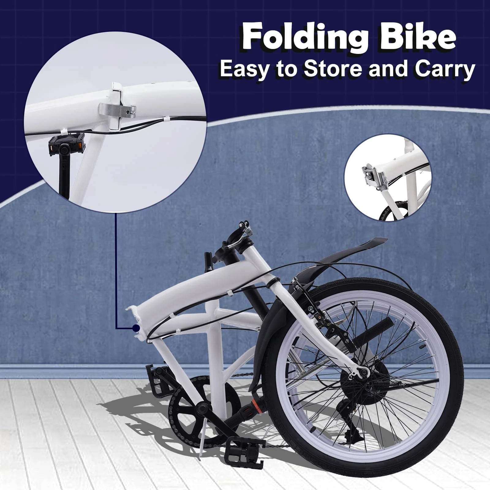 SABUIDDS 20 Zoll Faltrad mit 6 Gang-Schaltung und Quick-Fold-System Klapprad für Erwachsene von 135 cm-180 cm Klappfahrrad Folding City Bike für Sport Outdoor Radfahren und Camping, Weiß - Image 7