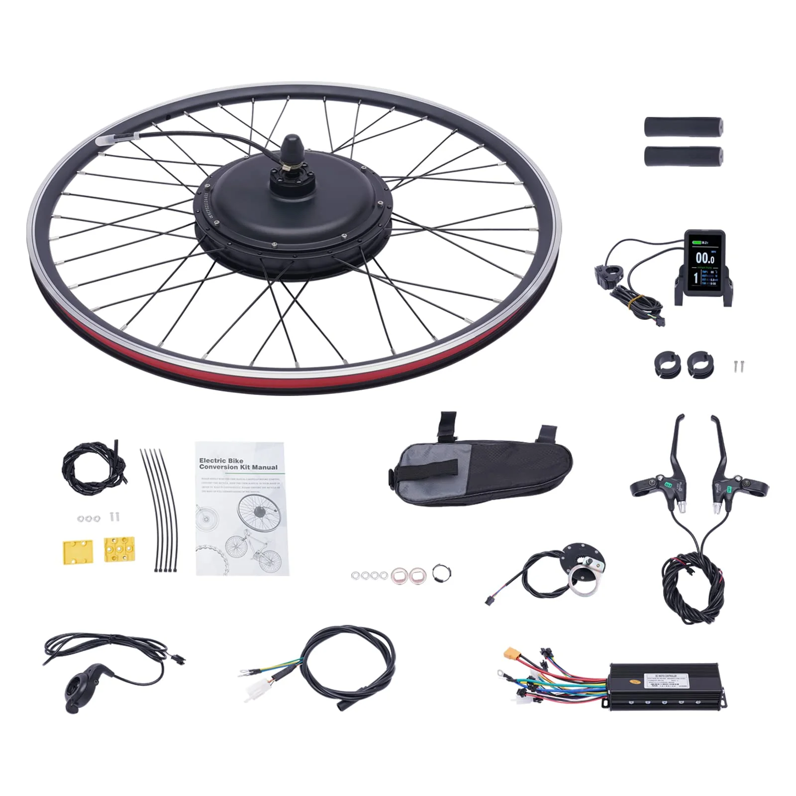 SABUIDDS 28"/29"/700C 48V 1000W E-Bike Umbausatz Ebike Nachrüstsatz DIY E-Bike mit LCD Display Electric Bicycle Umbausatz für V-Brake Scheibenbremse Vorderrad Bike (für HL Plus 48V 13Ah Akku)