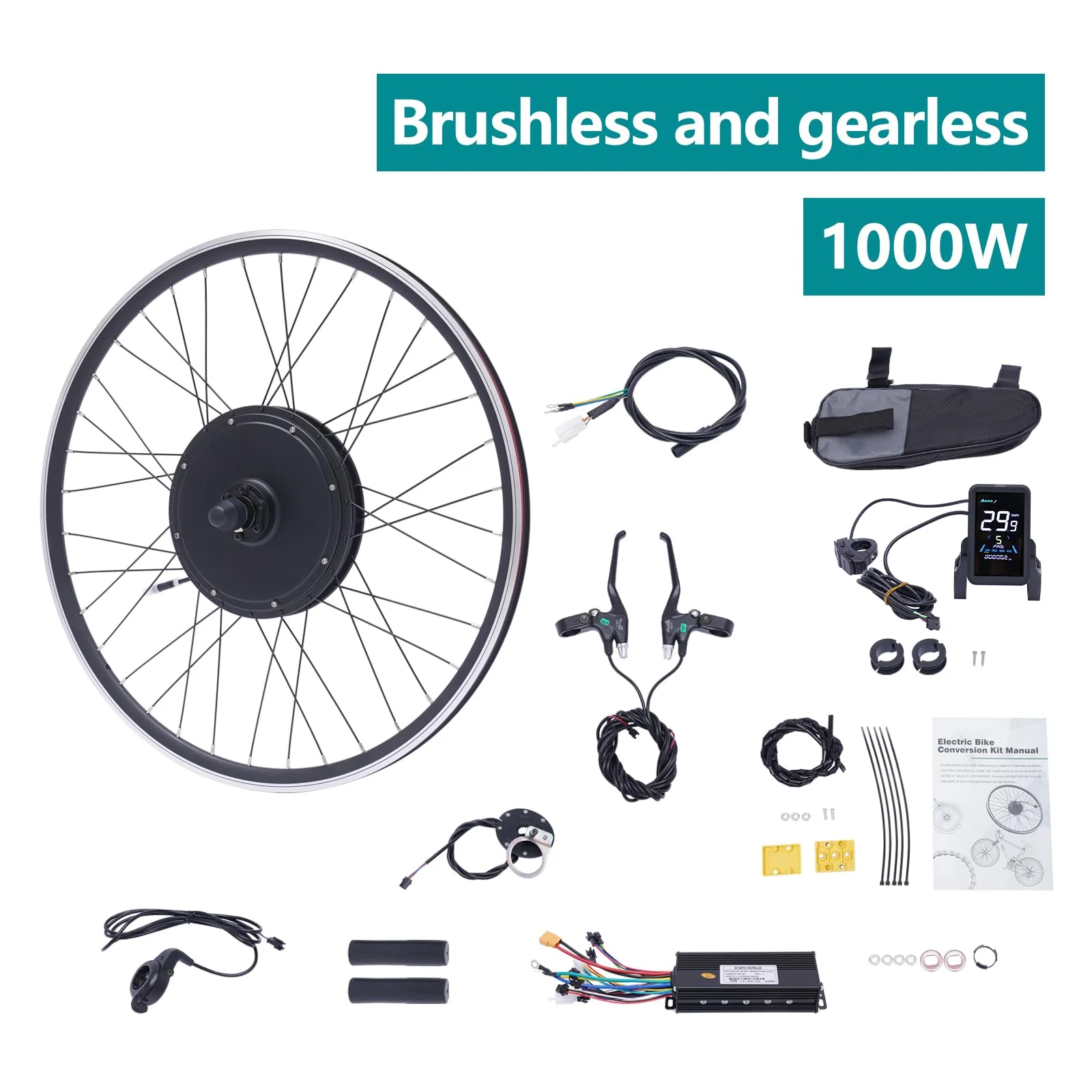 SABUIDDS 28"/29"/700C 48V 1000W E-Bike Umbausatz Ebike Nachrüstsatz DIY E-Bike mit LCD Display Electric Bicycle Umbausatz für V-Brake Scheibenbremse Vorderrad Bike (für HL Plus 48V 13Ah Akku) - Image 2