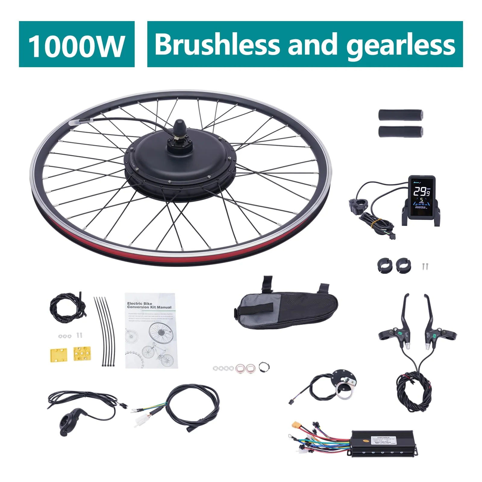 SABUIDDS 28"/29"/700C 48V 1000W E-Bike Umbausatz Ebike Nachrüstsatz DIY E-Bike mit LCD Display Electric Bicycle Umbausatz für V-Brake Scheibenbremse Vorderrad Bike (für HL Plus 48V 13Ah Akku) - Image 3