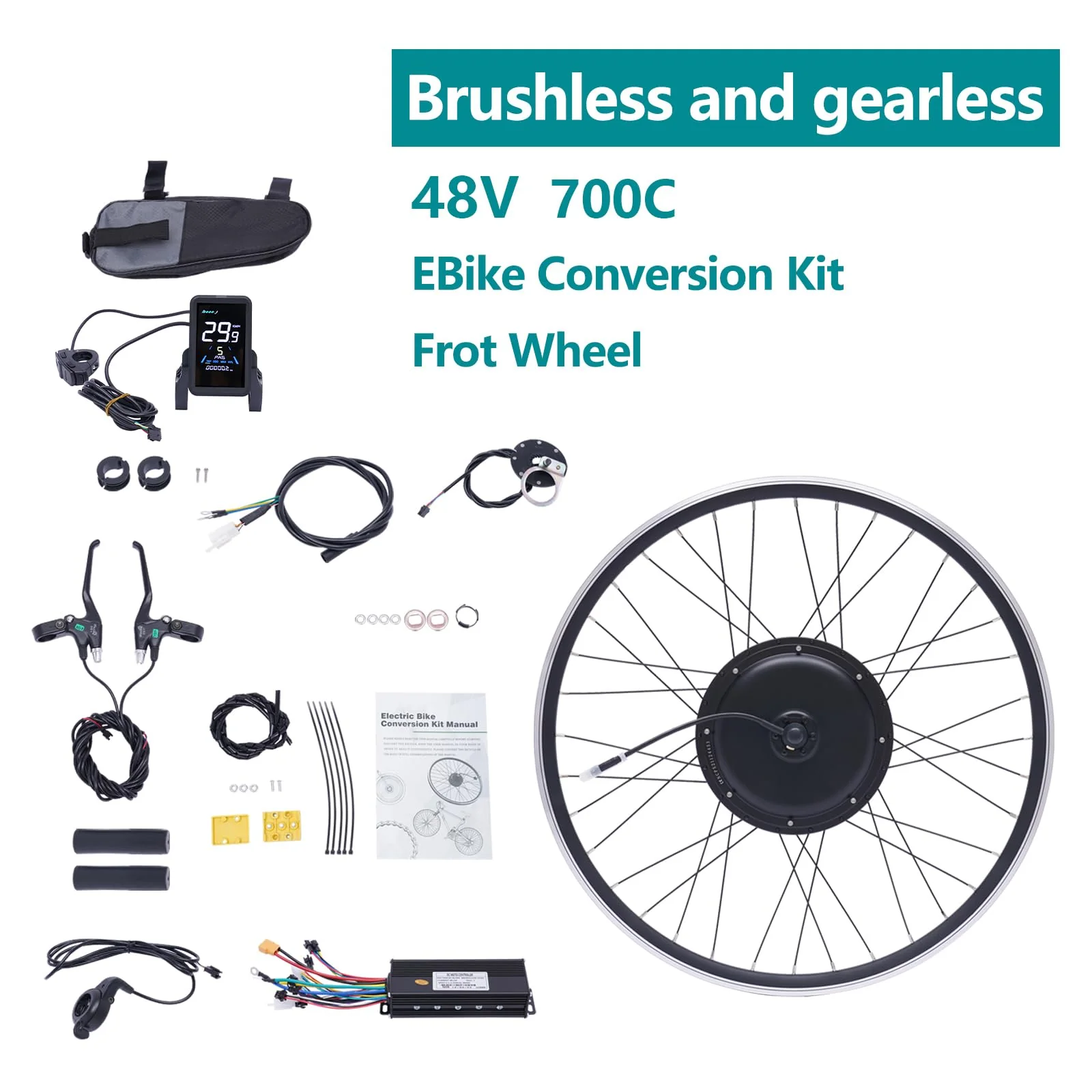 SABUIDDS 28"/29"/700C 48V 1000W E-Bike Umbausatz Ebike Nachrüstsatz DIY E-Bike mit LCD Display Electric Bicycle Umbausatz für V-Brake Scheibenbremse Vorderrad Bike (für HL Plus 48V 13Ah Akku) - Image 4