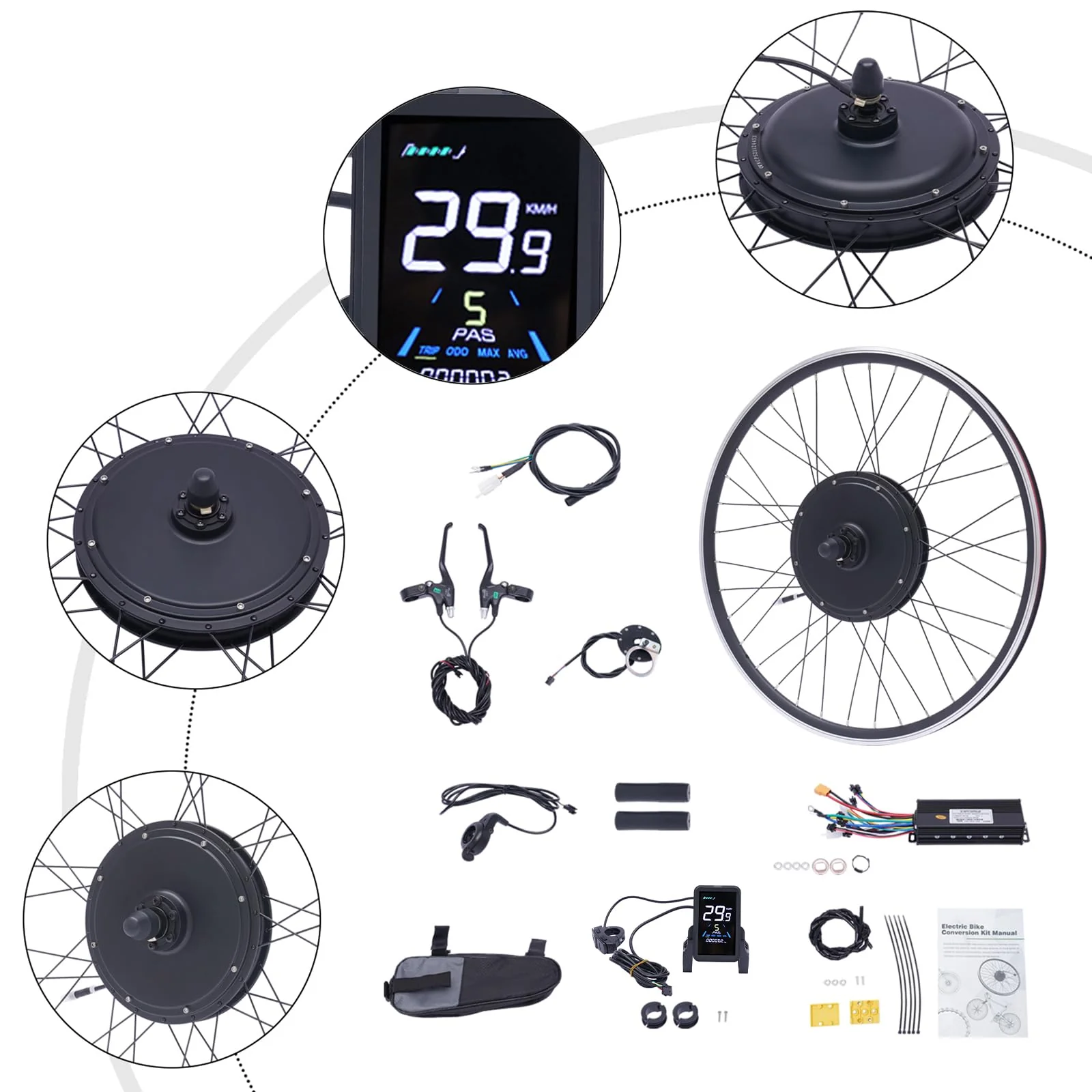 SABUIDDS 28"/29"/700C 48V 1000W E-Bike Umbausatz Ebike Nachrüstsatz DIY E-Bike mit LCD Display Electric Bicycle Umbausatz für V-Brake Scheibenbremse Vorderrad Bike (für HL Plus 48V 13Ah Akku) - Image 7