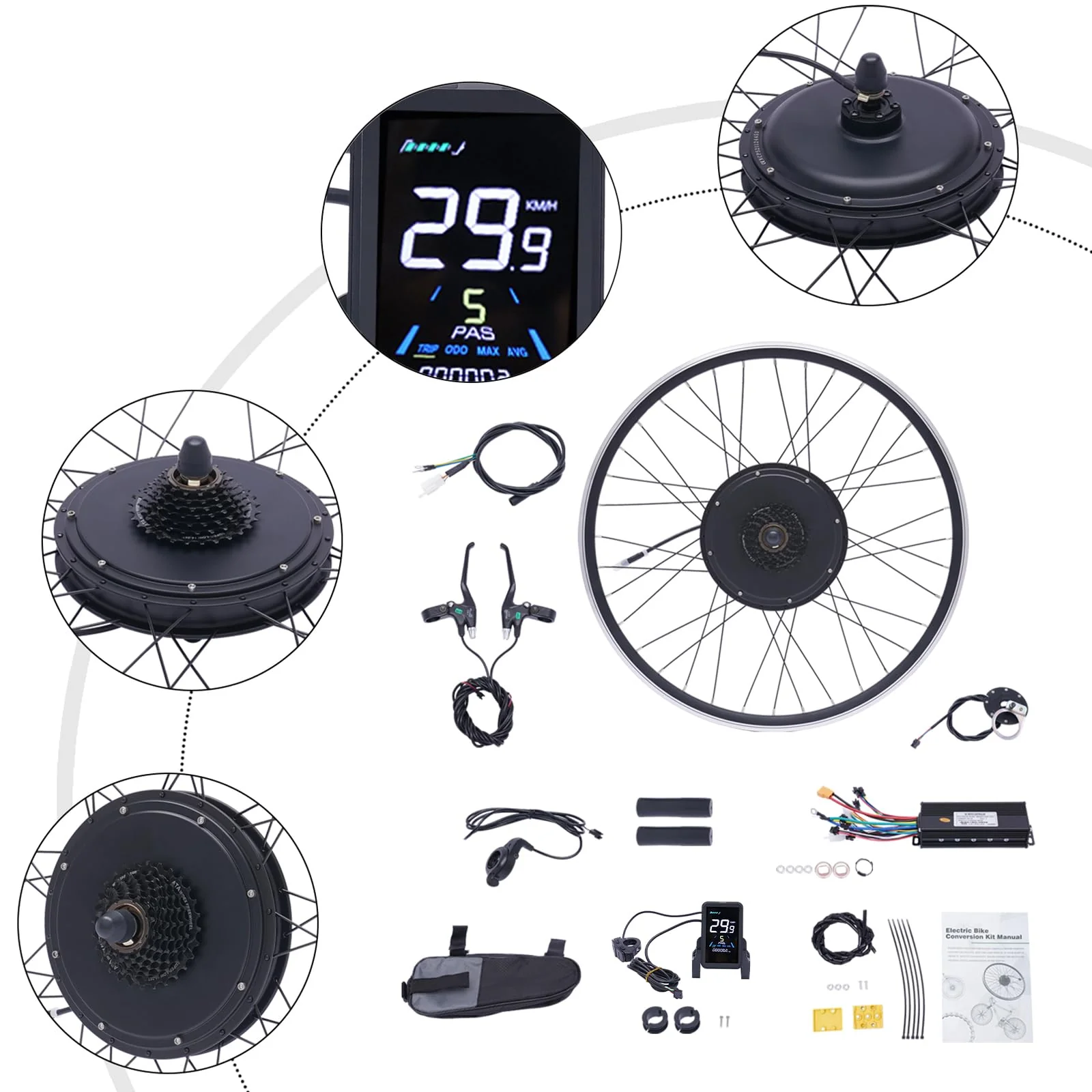 SABUIDDS 28" & 29" E-Bike Umbausatz 1000 Watt Fahrrad Motor Kit Elektro Hinterrads Brushless Nabenmotor Kits Electric Bike Conversion Kit mit LCD Display (für HL Plus 48V 13Ah Akku) - Image 6