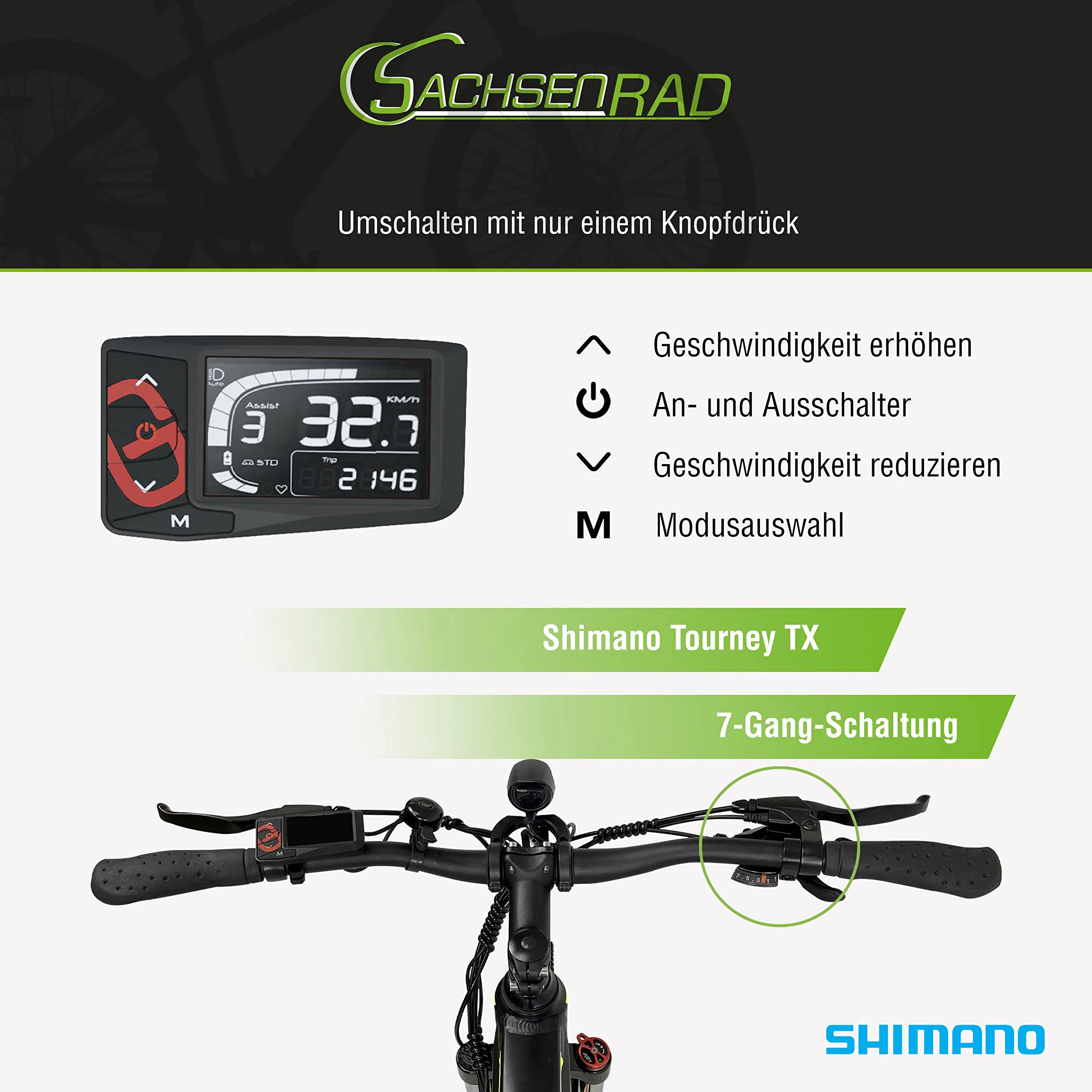 SachsenRAD E-Bike Mountain Bike R8 Ranger mit StVZO-Zertifiziert, 27,5 Zoll,Hydraulischen Scheibenbremsen,7-Gang Schaltung,LCD-Display,36V Vollintegriertem Akku,On und Off-Road Reifen-Grau - Image 3