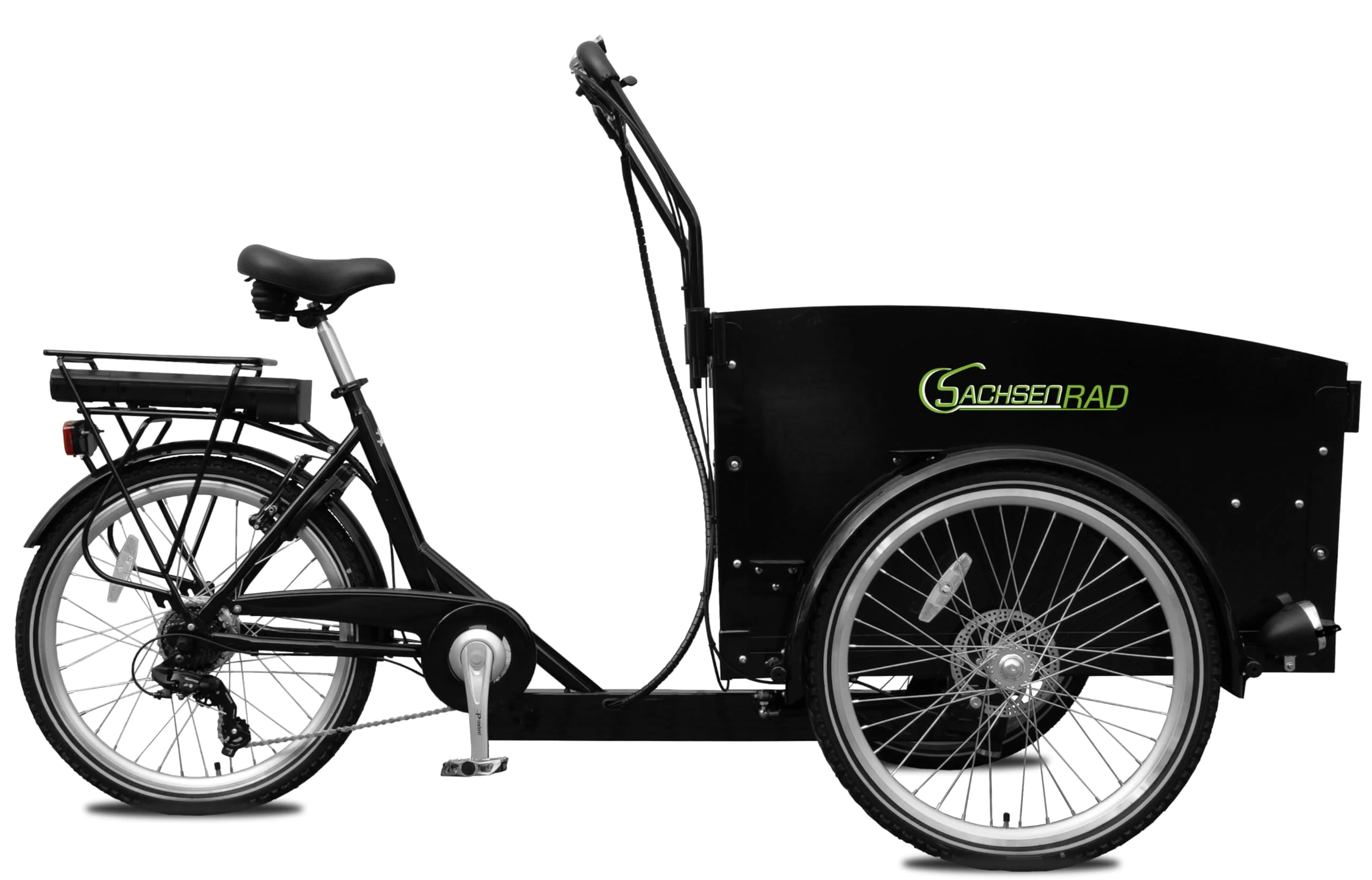SachsenRAD E-Lastenrad T1 250W 36V|Flexible Transportbox mit Versteckter,Abschließbarer Box mit LCD Display und StVZO-zugelassene LED-Leuchten für Kindertransport,Langlebiger LG-Zelle,schwarz