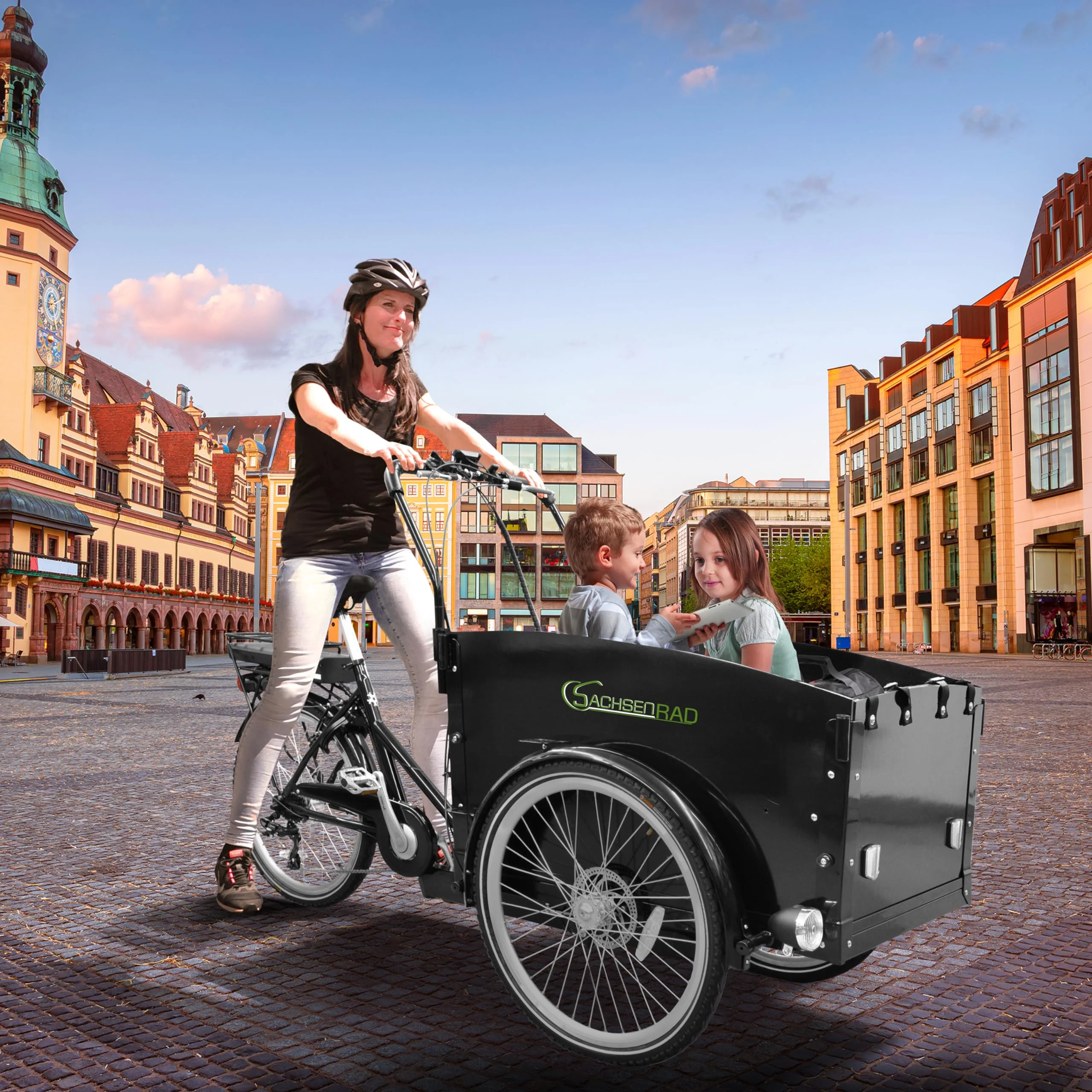 SachsenRAD E-Lastenrad T1 250W 36V|Flexible Transportbox mit Versteckter,Abschließbarer Box mit LCD Display und StVZO-zugelassene LED-Leuchten für Kindertransport,Langlebiger LG-Zelle,schwarz - Image 4