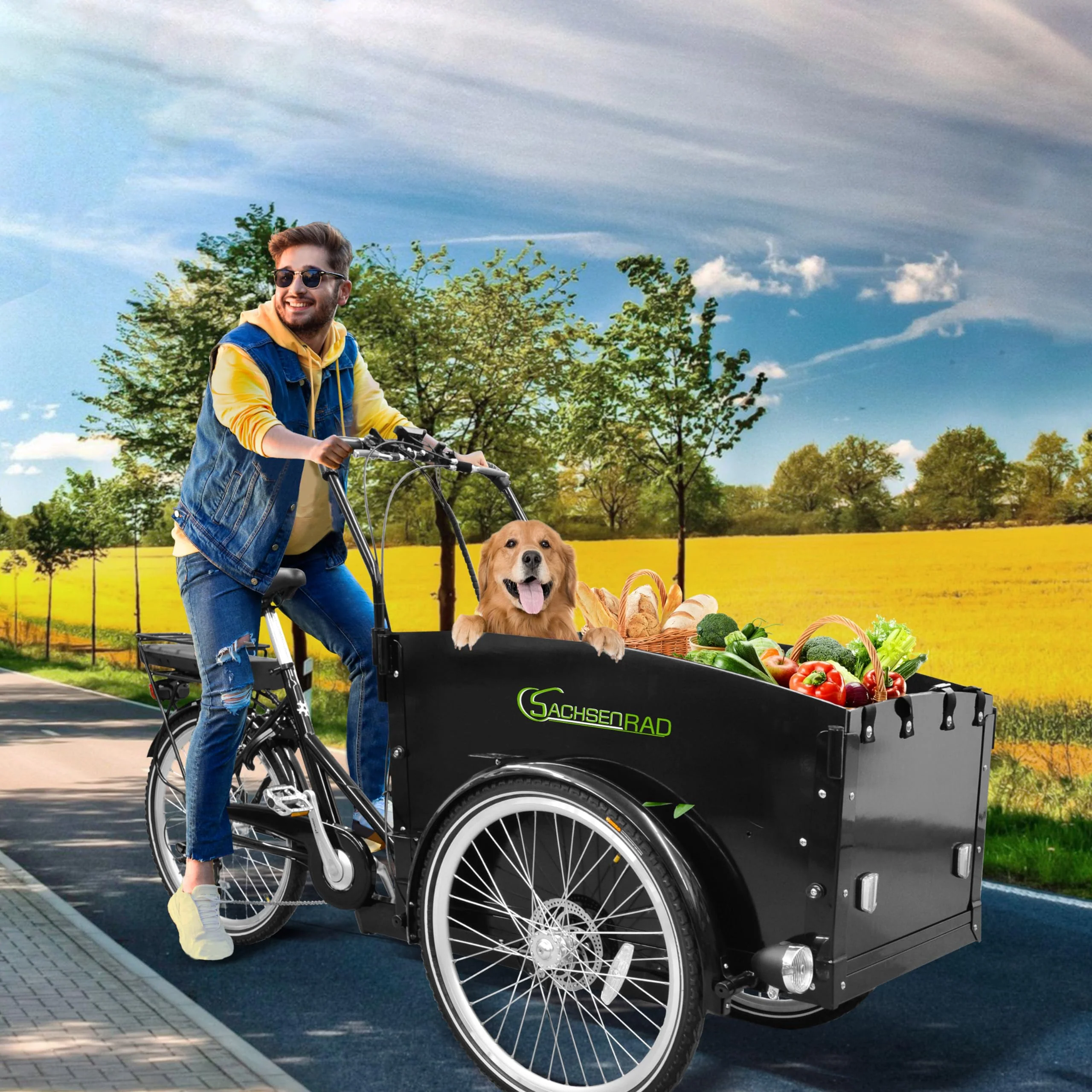 SachsenRAD E-Lastenrad T1 250W 36V|Flexible Transportbox mit Versteckter,Abschließbarer Box mit LCD Display und StVZO-zugelassene LED-Leuchten für Kindertransport,Langlebiger LG-Zelle,schwarz - Image 6
