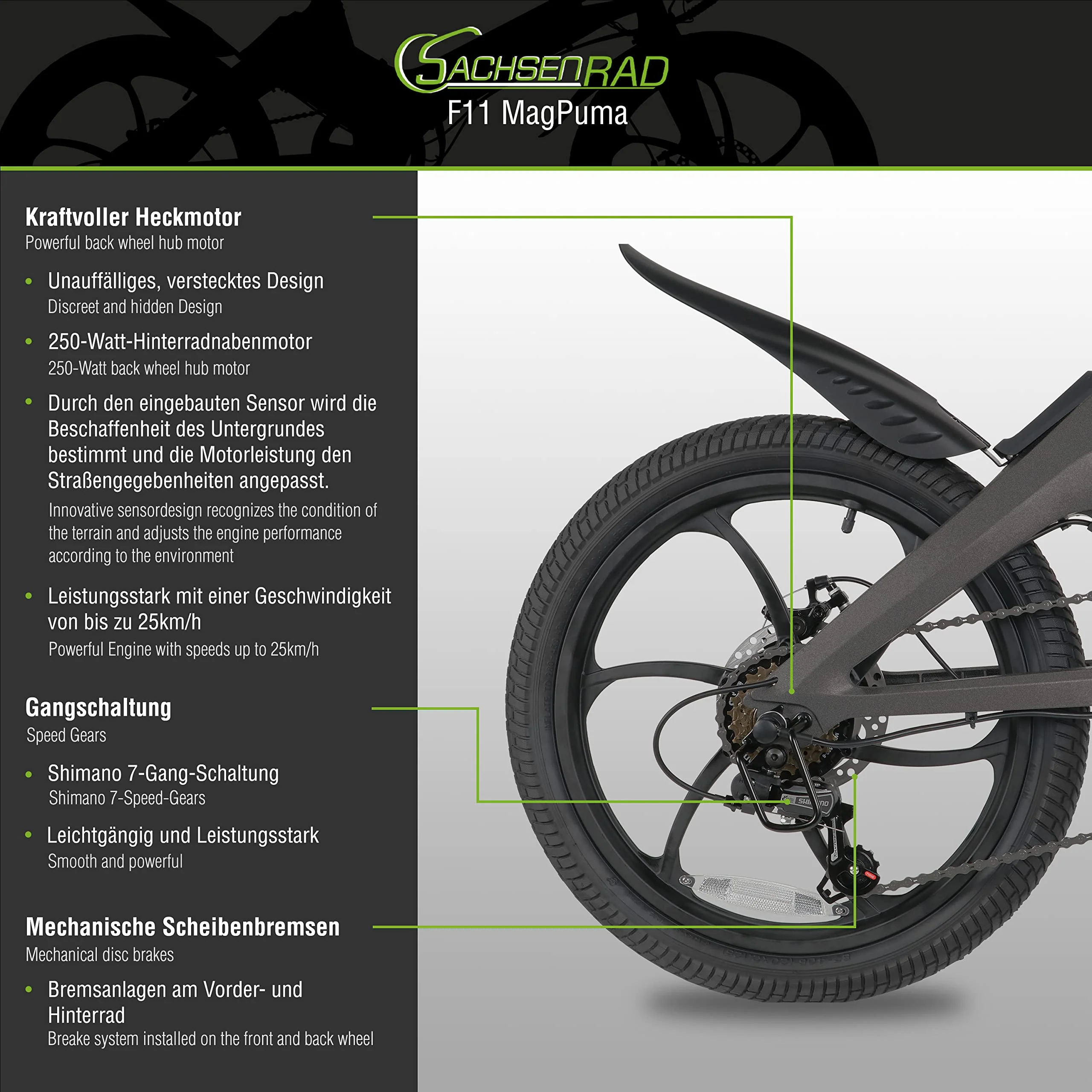 SachsenRAD F11 MagPuma Falt-Elektrofahrrad mit IF-Designsieger-Transporttasche, ultraleichter Magnesiumrahmen nur 19 kg, 20 Zoll mit StVZO-Zulassung - Image 4