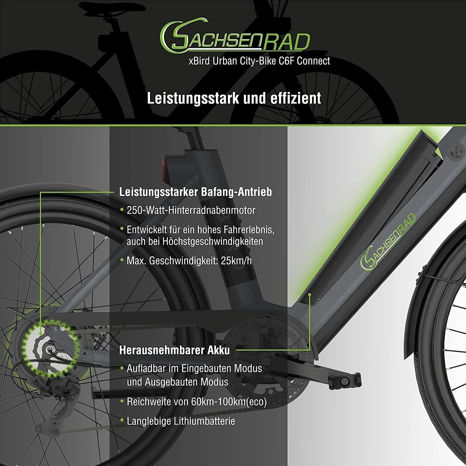 SachsenRAD xBird Urban City-Bike C6F Connect Mit Diebstahlschutz APP | Modernes Design E-Bike Elektrofahrrad mit Integriertes LCD Display und StVZO-zugelassene LED-Leuchten für 150-180CM - Image 3