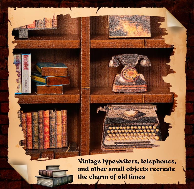 Sagiterra DIY-Miniatur-Puppenhaus-Bausatz, Bücherregal-Bausatz, 3D-Holzregal-Dekoration für Familie und Freunde, Bücherregal-Dekoration für Halloween/Weihnachten (Private Bookcase) - Image 2