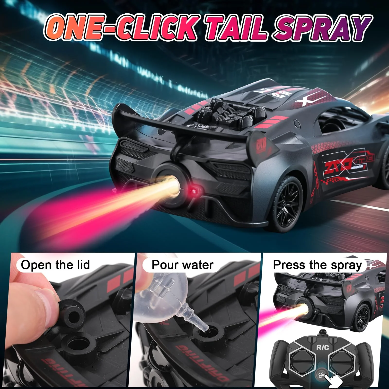 SAIFILI Bugetti Ferngesteuertes Auto ab 3 4 5 6 7 8+ Jahre, 2.4G RC Auto Spielzeug mit Fernbedienung, 1:18 Kinder Rennauto Ferngesteuerte mit Sprühfunktion, Aufladbarer Batterie, LED Licht, Rot - Image 4