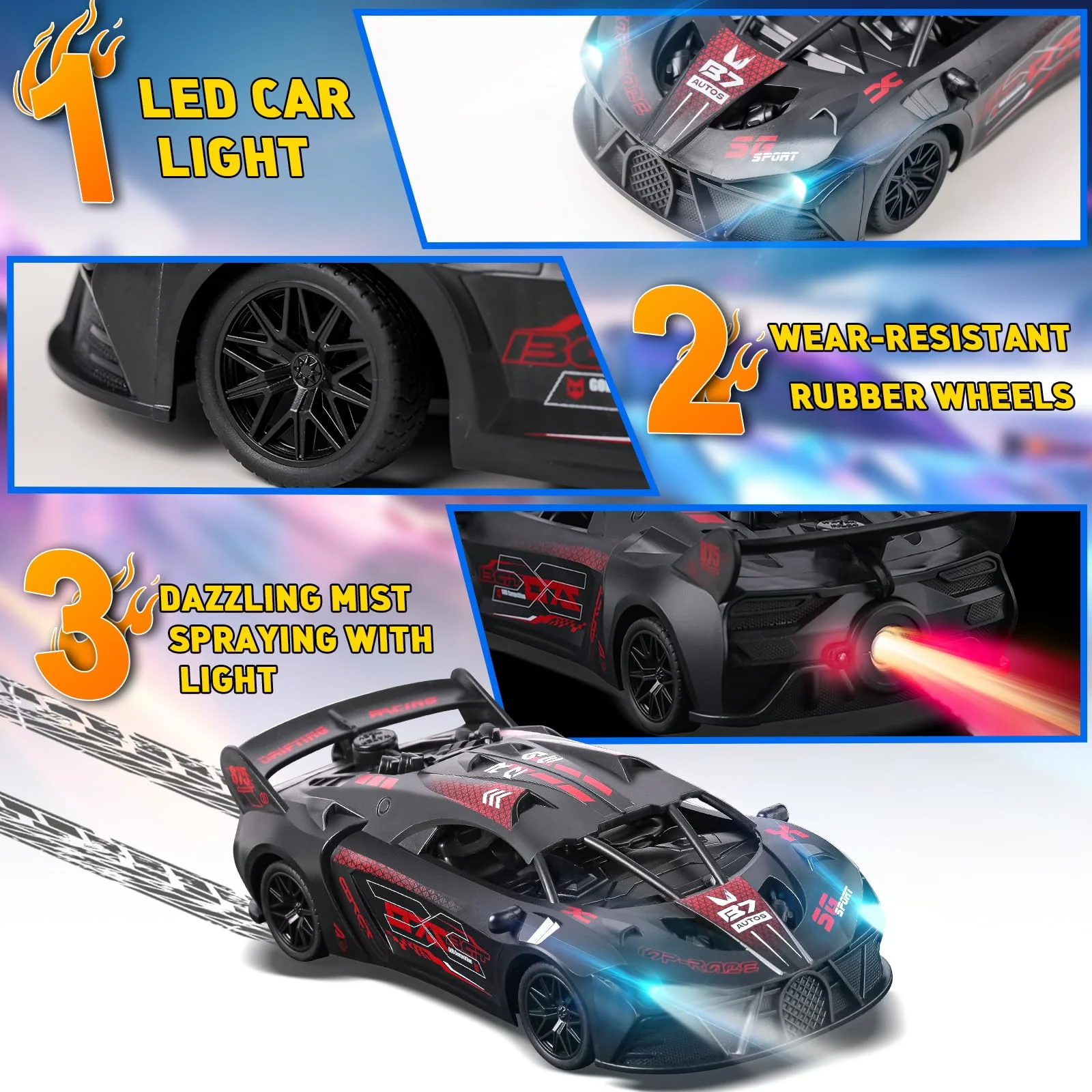 SAIFILI Bugetti Ferngesteuertes Auto ab 3 4 5 6 7 8+ Jahre, 2.4G RC Auto Spielzeug mit Fernbedienung, 1:18 Kinder Rennauto Ferngesteuerte mit Sprühfunktion, Aufladbarer Batterie, LED Licht, Rot - Image 6