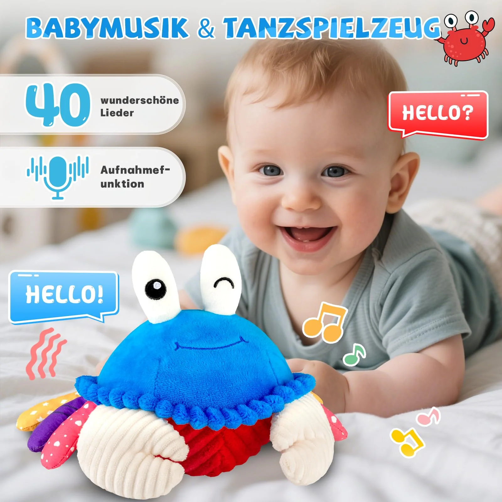 SAIMAND Krabbe Baby Spielzeug 6 7 8 9 10 12 Monate, Musikalische Krabbelspielzeug, Crawling Crab Tummy Time Toy, Babyspielzeug ab 1 2 Jahr Mädchen Jungen, Geschenk für Neugeborenes Jungen & Mädchen - Image 6