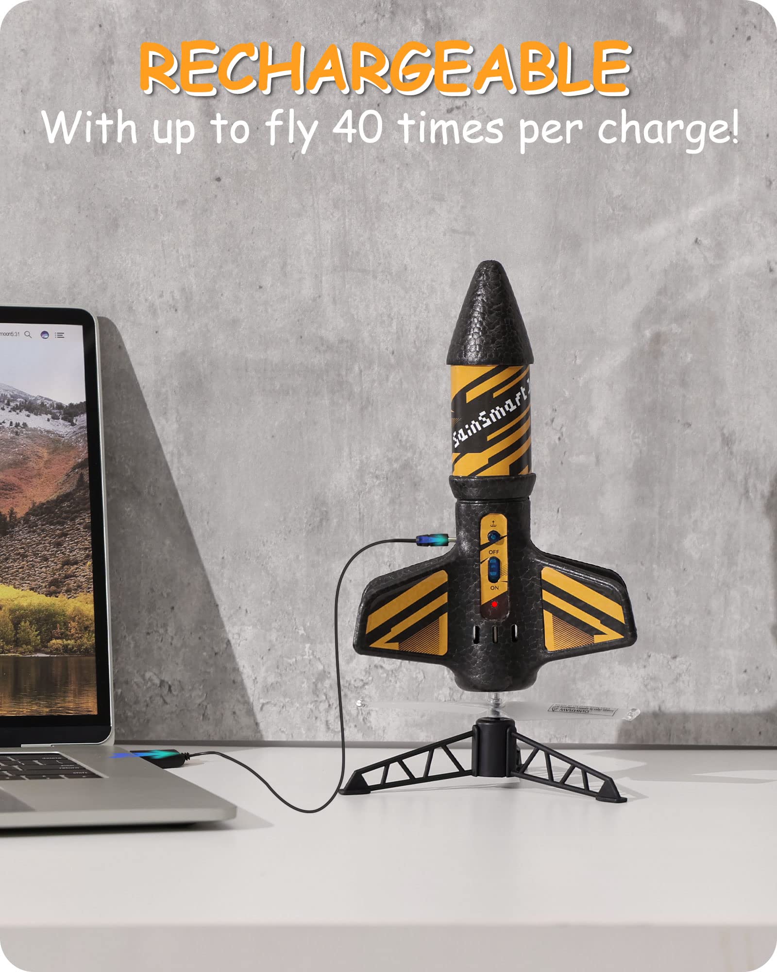 SainSmart Jr. Rakete Spielzeug – Motorisierte Rakete mit Fallschirm, Start bis zu 61 Meter, Outdoor-Spielzeug für Kinder im Alter von 8–12 Jahren (Schwarz) - Image 3