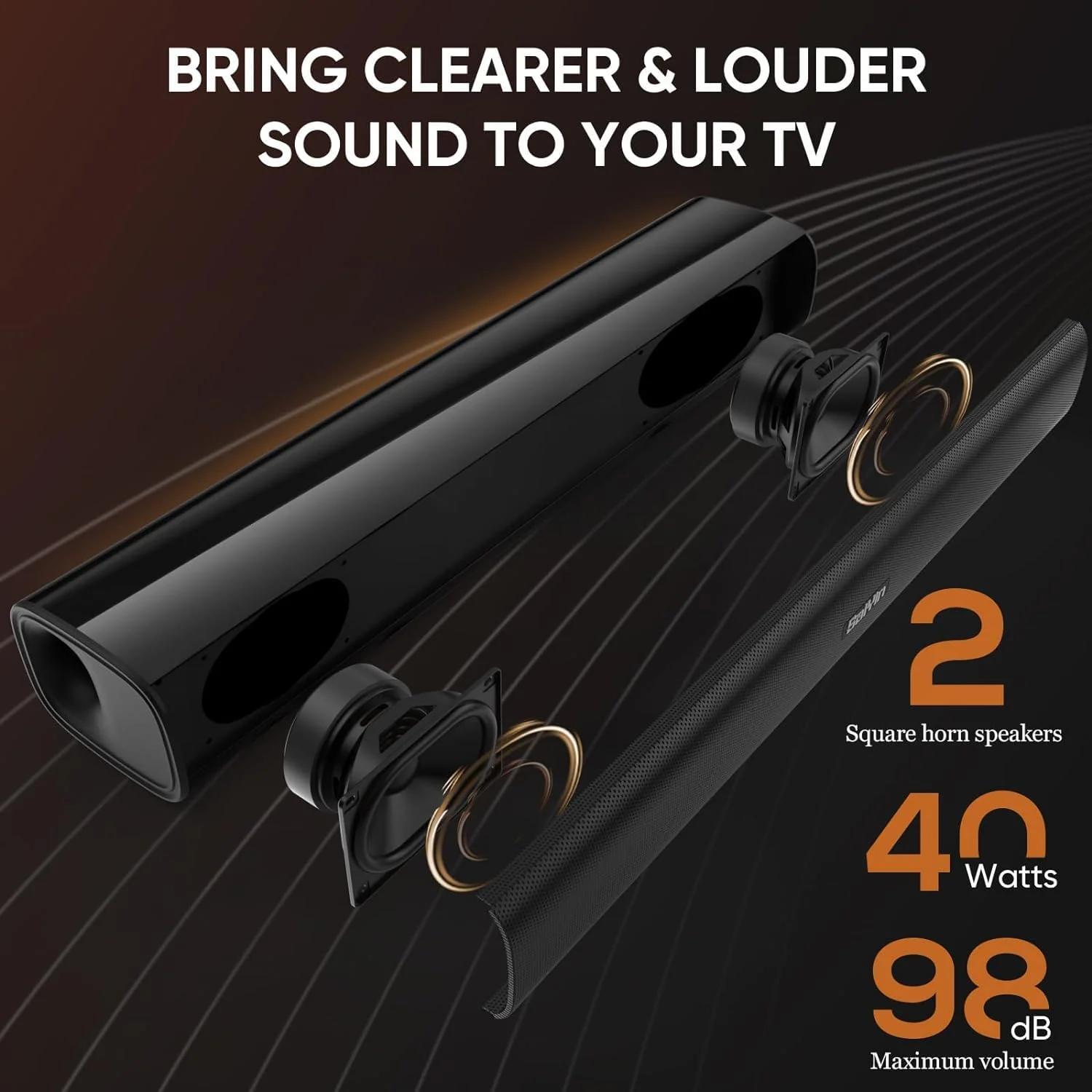 Saiyin Soundbar für TV Geräte, 40 Watt kleine Soundbar für TV, Surround Sound System TV Soundbar Lautsprecher mit Bluetooth/Optical/AUX Anschluss für PC/Gaming/Projektoren, 17 Zoll - Image 4