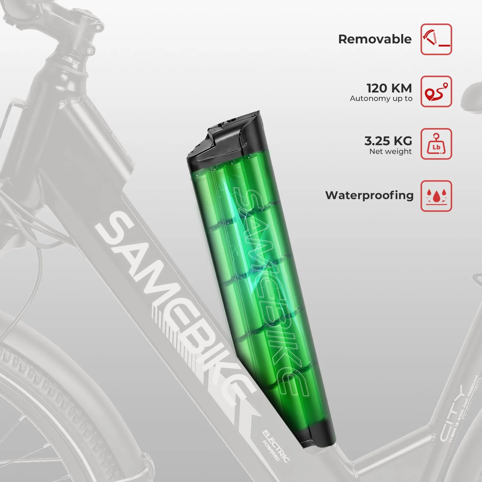 SAMEBIKE 26" E-Bike für Erwachsene, 7 Gang Elektrofahrrad mit Austauschbarem 36V 15Ah Akku, 25 km/h und 80–120km Reichweite E-Bike für Städtische Pendler, IP56 Wasserdicht - Image 6