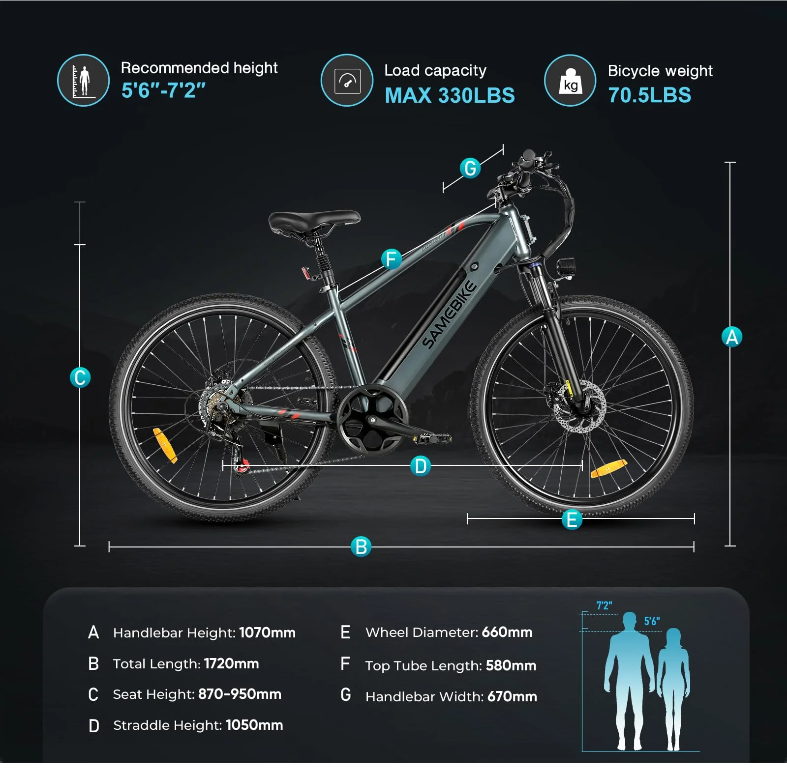 SAMEBIKE 27.5" E-Bike, Elektrofahrrad E-Bike Herren Damen mit 540Wh Akku, Bis zu 100KM, 250W Motor, E-Fahrrad mit 7-Gang-Getriebe, Pedelec Citybike EBike für Trekking RSA01 Men - Image 4