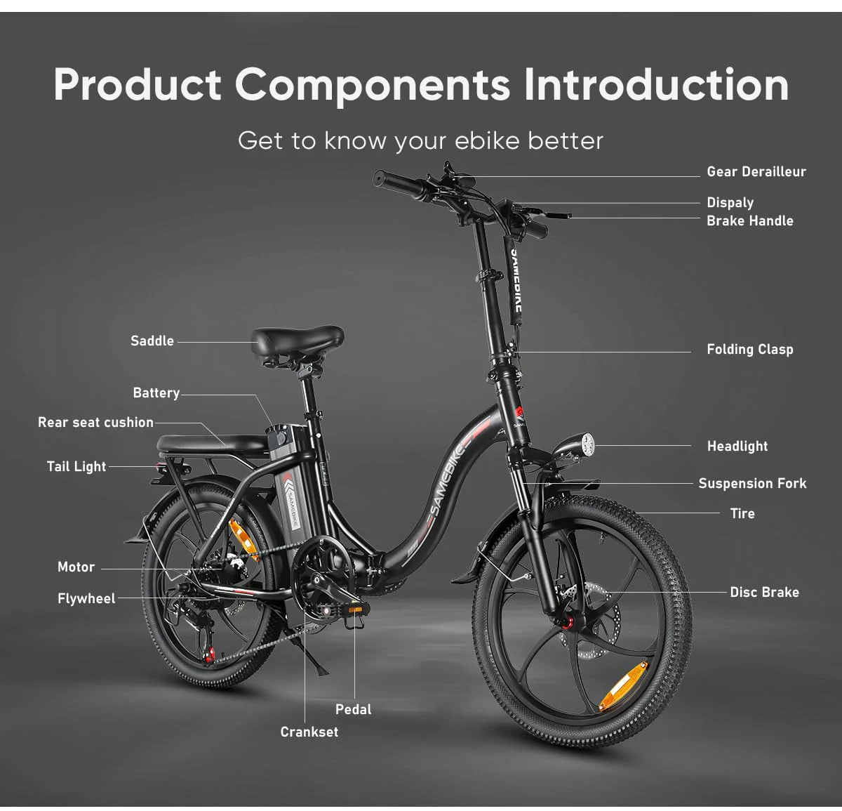 SAMEBIKE E Bike Elektrofahrrad E-Bike Klapprad 20" E-Fahrrad klapprad,432WH Lithium-Akku,für Lange Reichweite bis 60-110km, Falt-Elektrofahrräder für Herren Damen mit 7 Gängen (CY20) - Image 6
