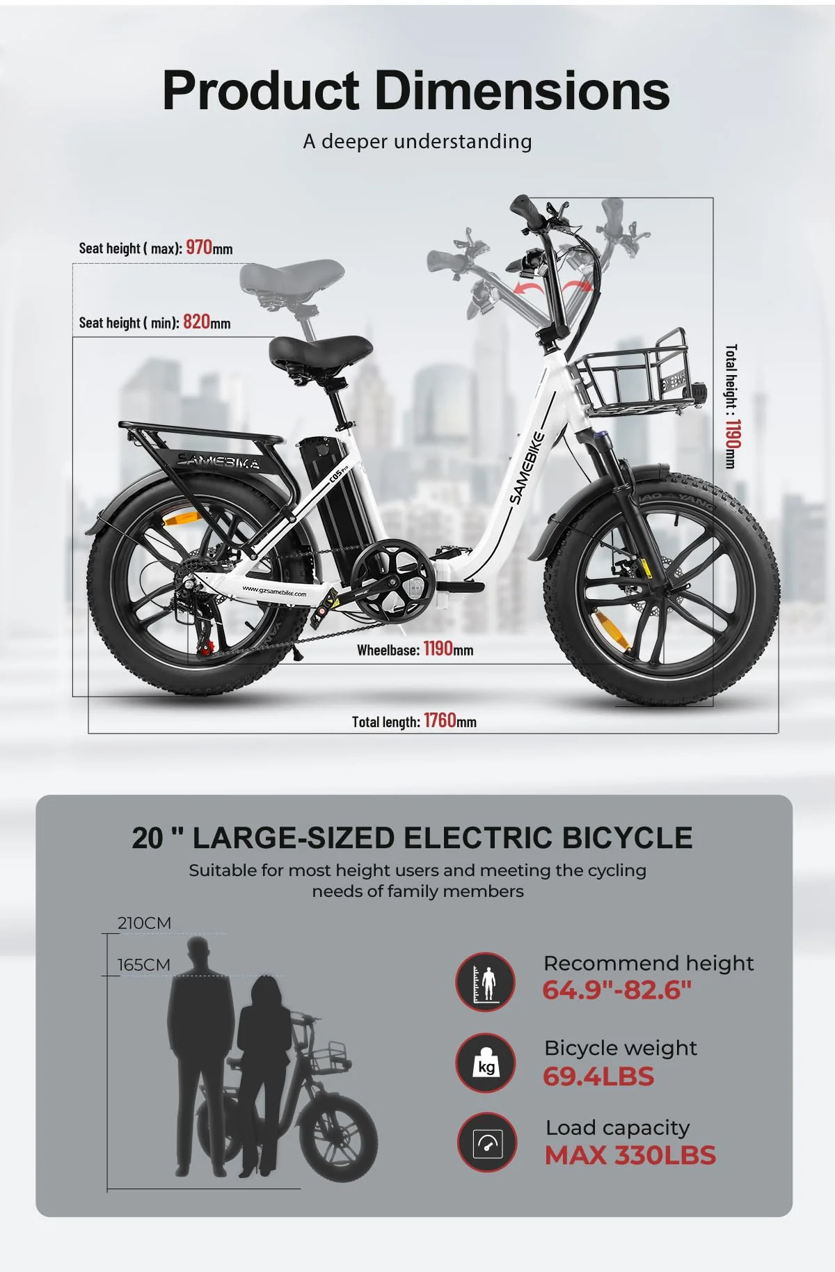 SAMEBIKE E-Bike Klapprad Elektrofahrrad mit 20"*4.0 Fat Tire, 13Ah Lithium-Akku für Lange Reichweite bis 80-120KM, 7-Gang-All-Terrain Ebike Herren für MTB, Strand & Schnee - Image 7