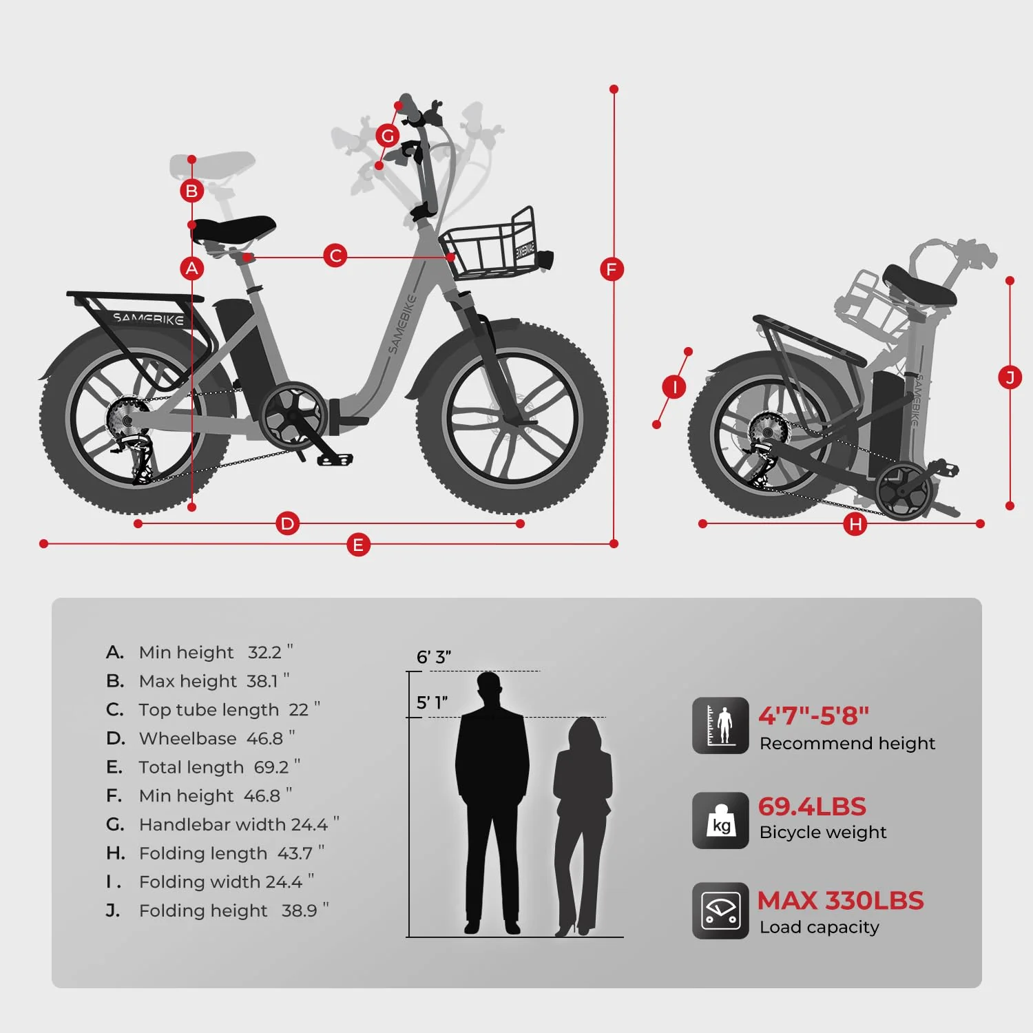 SAMEBIKE E-Bike Klapprad Elektrofahrrad mit 20 Zoll Fat Tire, 13Ah Lithium-Akku für Lange Reichweite bis 120KM, 7-Gang-All-Terrain Ebike Herren für MTB, Strand & Schnee - Image 2