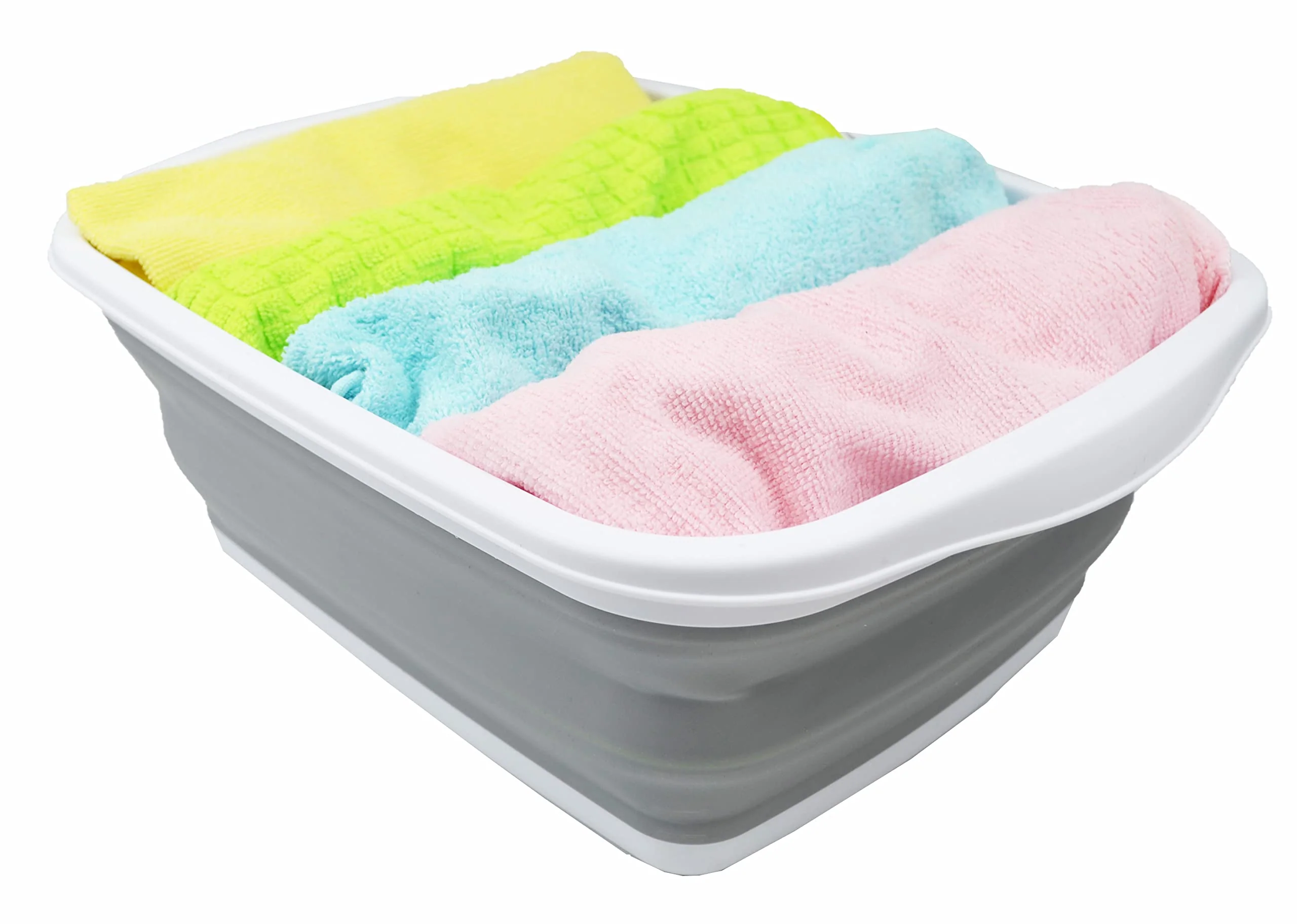 SAMMART 10L zusammenklappbare Wanne – Faltbare Spülwanne – Tragbares Waschbecken – Platzsparende Kunststoff-Waschwanne (Weiß/Grau, 1)