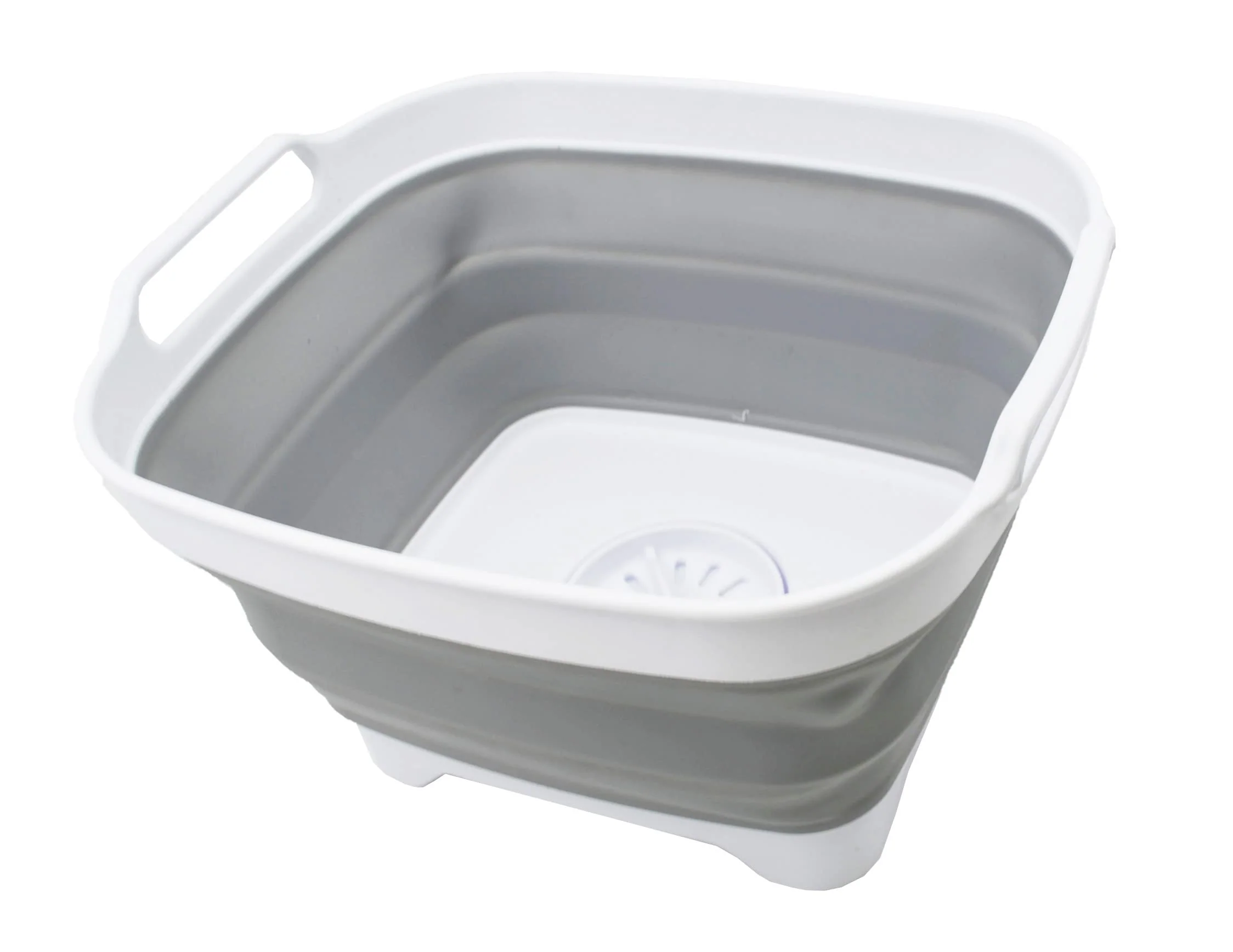 SAMMART 7,5L zusammenklappbare Spülschüssel mit Ablassstopfen – klappbares Waschbecken – tragbare Spülwanne – platzsparend (Weiß/Grau, 1) - Image 4