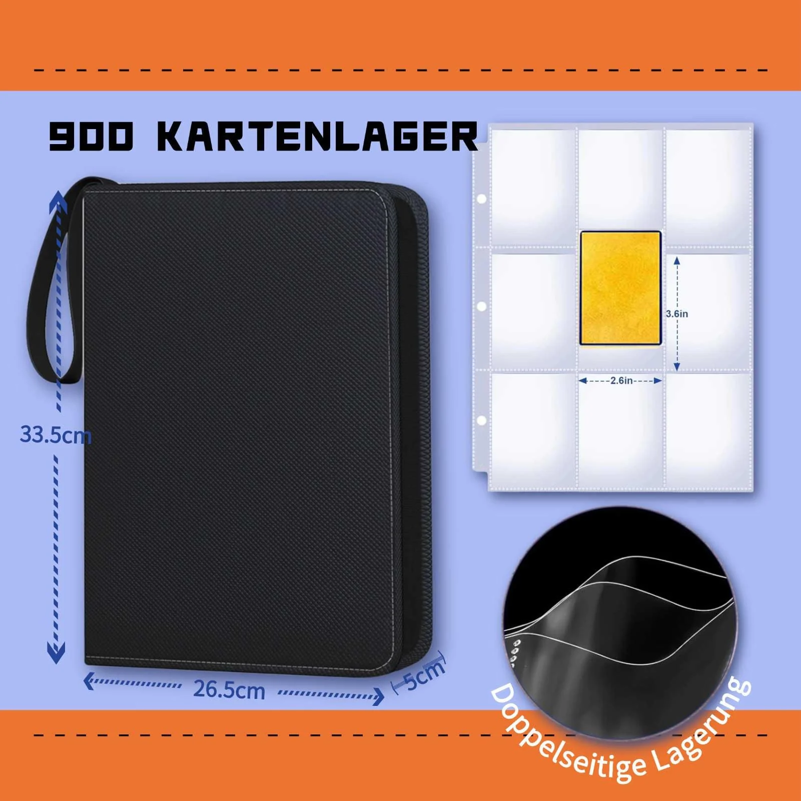 Sammelalbum 900 Karten Sammelalbum 9 fächer Sammelkarten Album Mappe Card Binder mit Schutzhülle (Schwarz) - Image 7