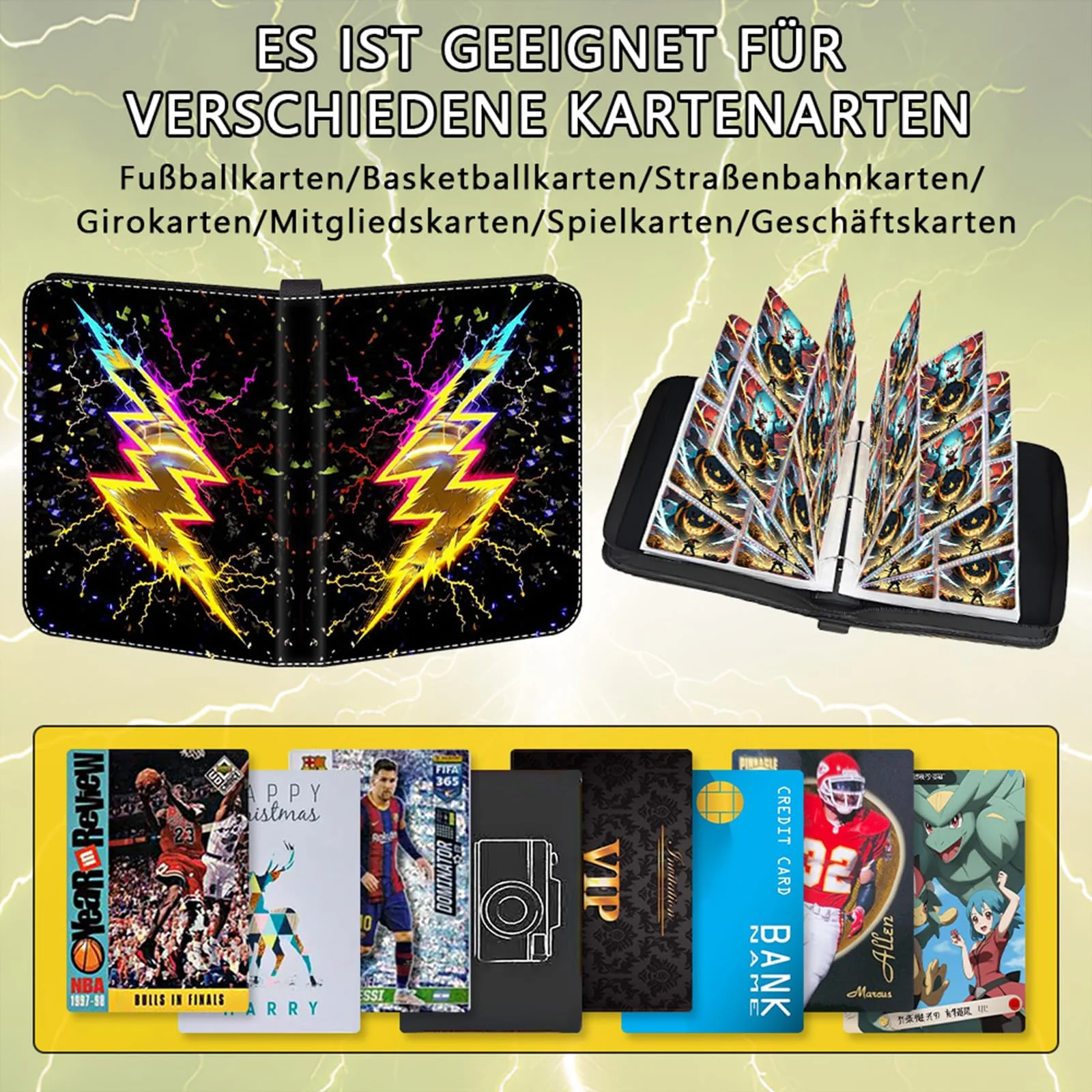 Sammelalbum für Karten,440 Sammelkarten Kapazität 4 Pocket Hefte, Wasserdichtes PU-Leder, Tragbar mit Griff, Ideal als Geschenk für Kinder, Sammler - Image 3