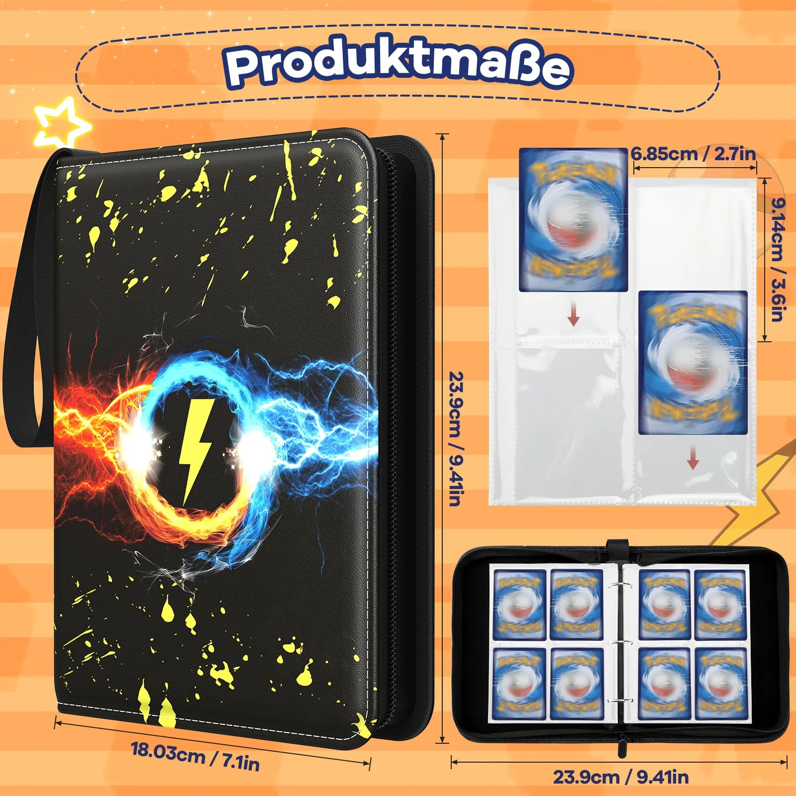 Sammelalbum für TCG Karten, 400 Karten Sammelkarten Album 4 Taschen 50 Seiten, Wasserdicht PU Leder Reißverschluss Binder für Sammelkarten, Geschenk für kinder Jungen Mädchen - Image 7