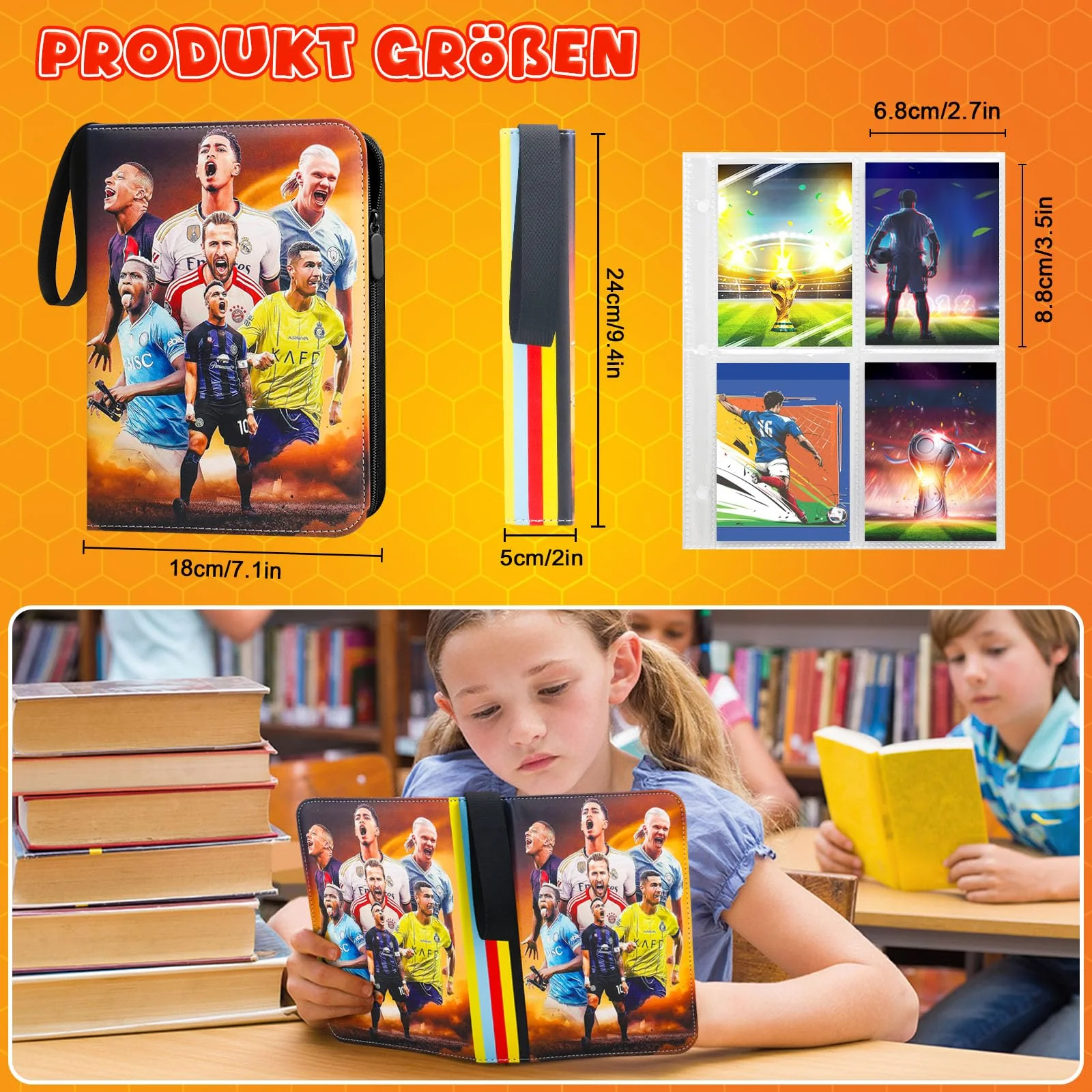 Sammelalbum Fußball Karten, 4 Taschen 50 Pcs Seite Sammelkarten Album für bis zu 400 Karten, Karten Ordner Heft mit Reißverschluss zum Sammeln und Tauschen, Geschenk für Kinder Jungen Mädche - Image 3