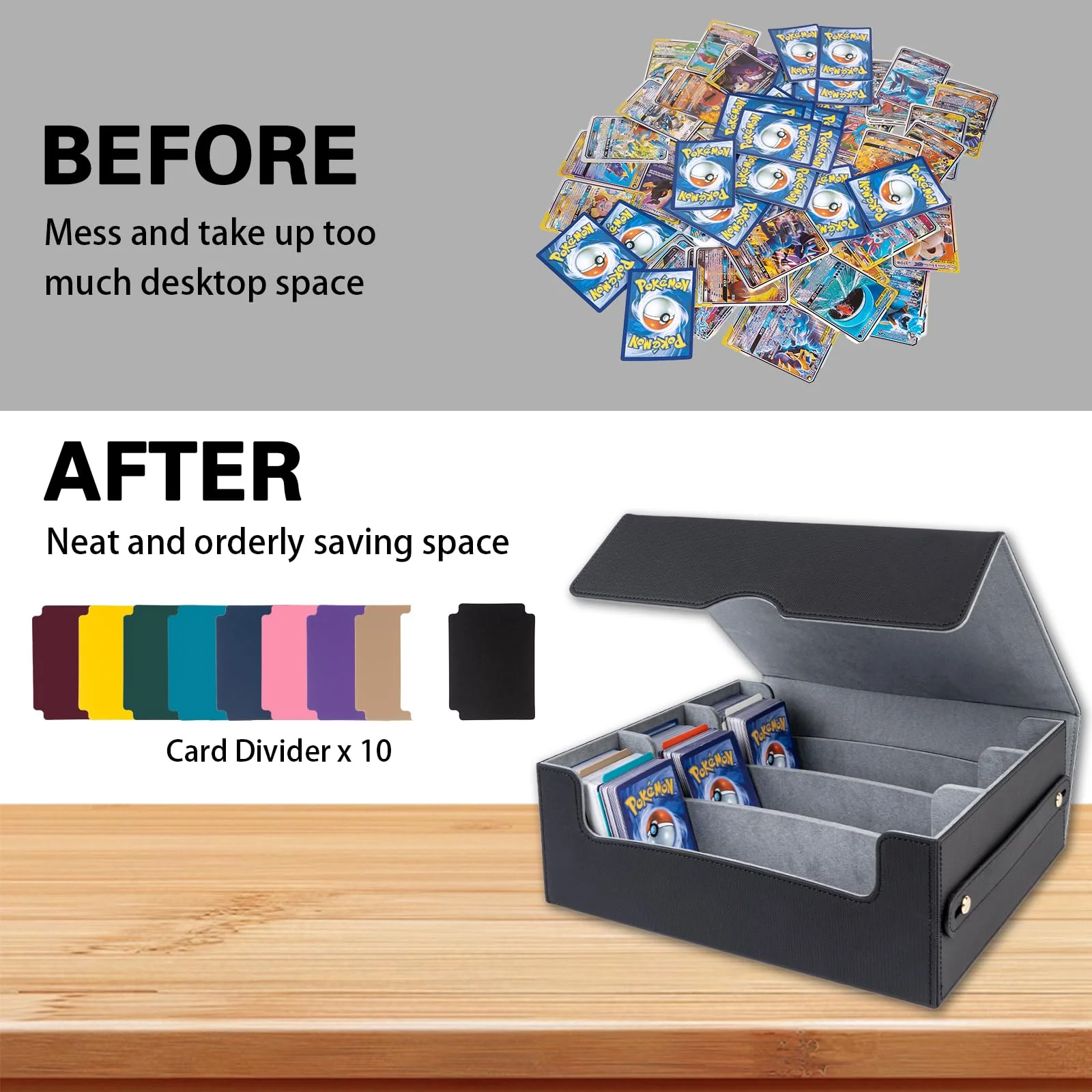 Sammelkarten-Aufbewahrungsboxen für 1800+ Karten, Magnetic Deck Boxen, PU Leder Starkes Karten Box mit Trennwänden, Spielkarten Deck Boxe für Magic Commander Yugioh Sports Cards (Schwarz) - Image 3