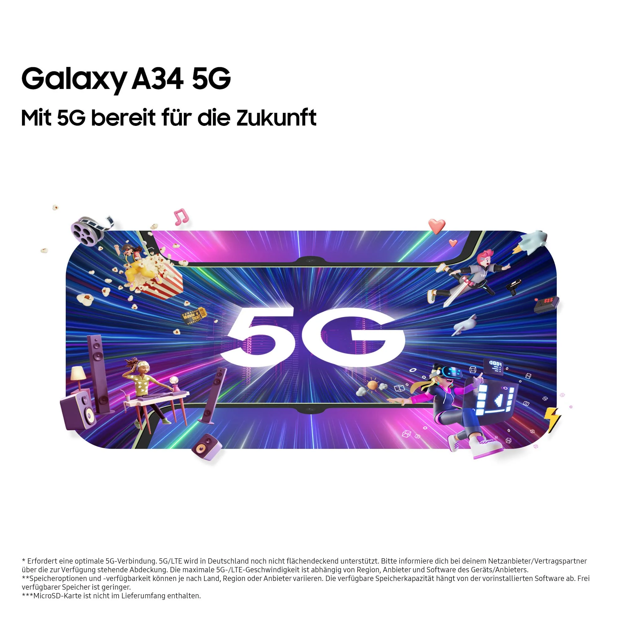 Samsung Galaxy A34 5G, Android Smartphone, 6,6 Zoll Dynamic AMOLED Display, 5.000 mAh Akku, 256 GB/8 GB RAM Handy in Awesome Silver inkl. 30 Monate Herstellergarantie [Exklusiv bei Amazon] - Image 3