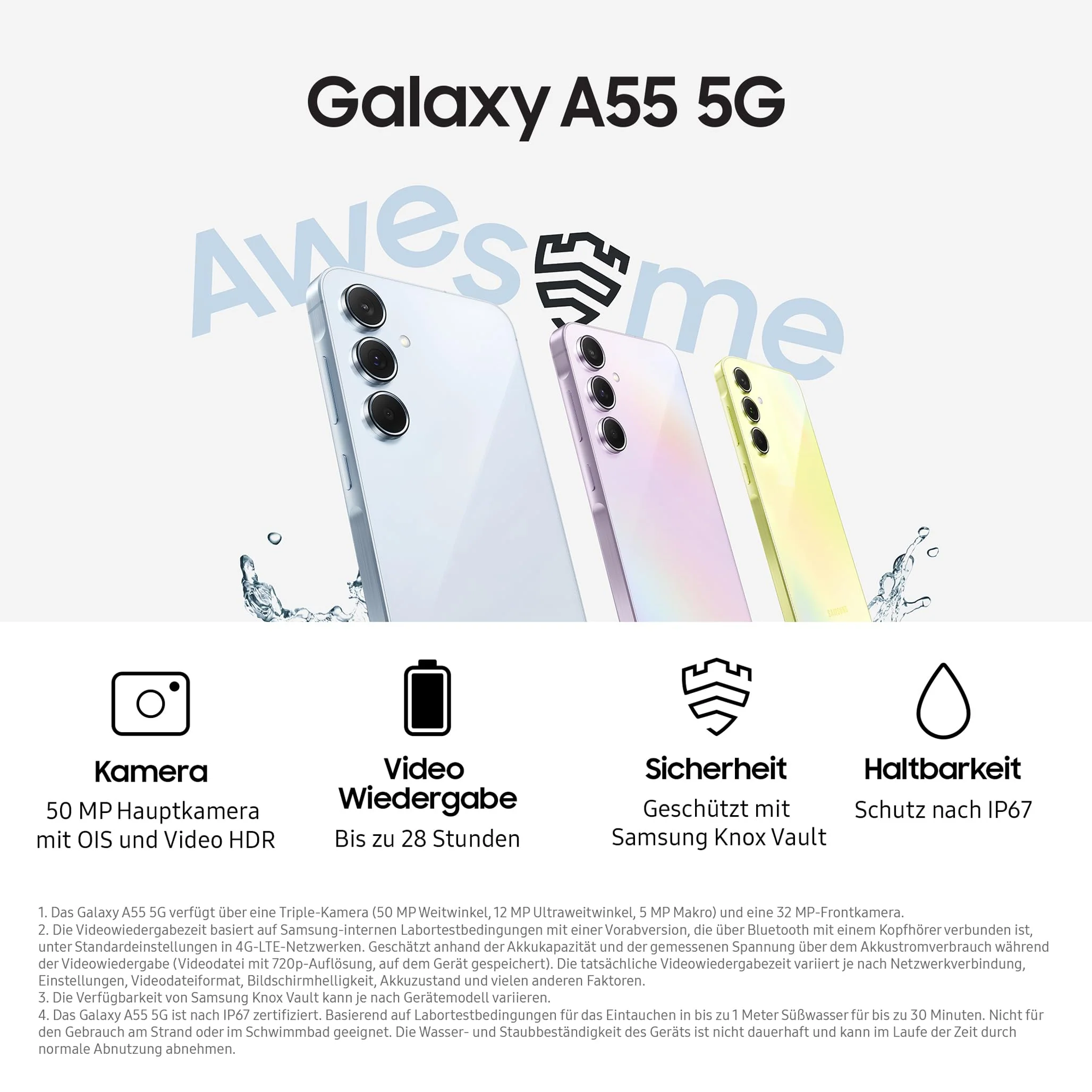 Samsung Galaxy A55 5G Smartphone, Android-Handy ohne Vertrag, 256 GB / 8 GB RAM, 2 Tage Akkulaufzeit, 50-MP-Kamera, Awesome Lemon, 2,5 Jahre Herstellergarantie - Image 6