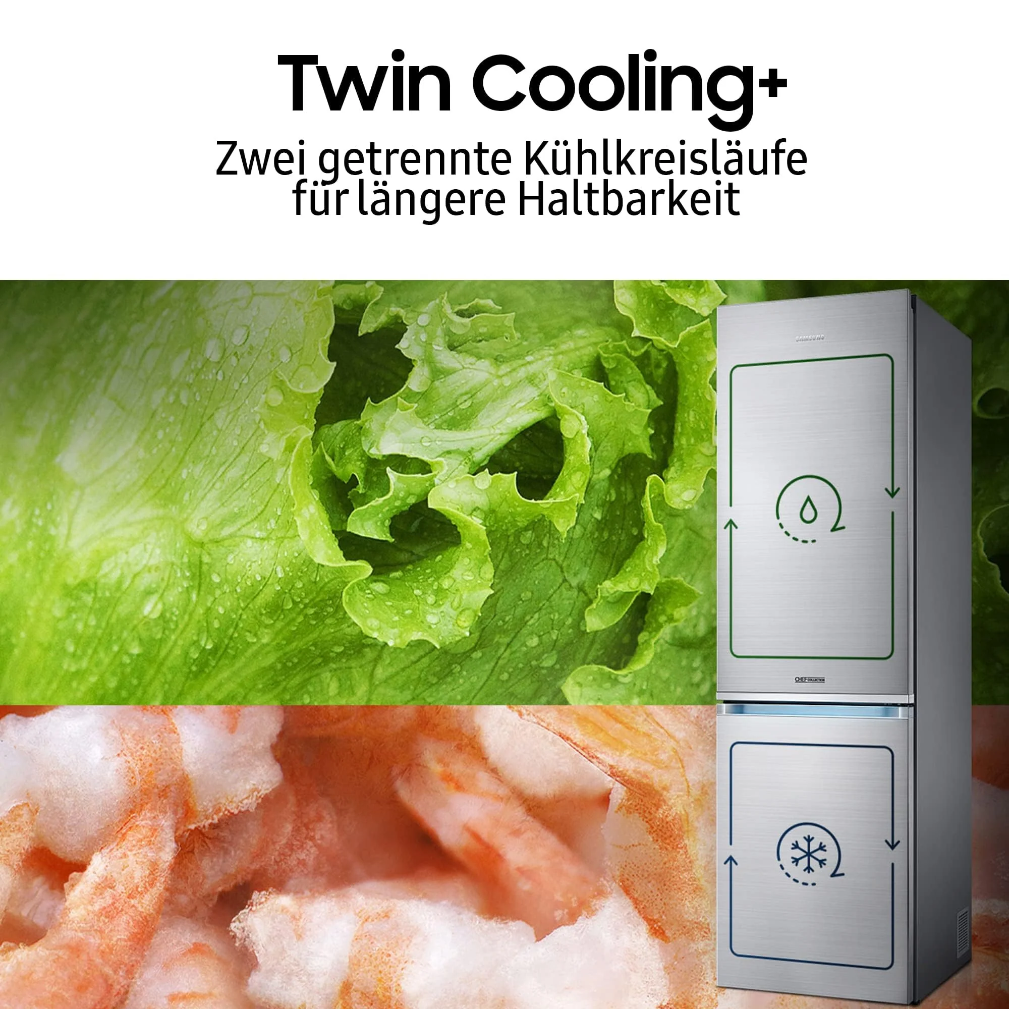 Samsung RL38A7B5BS9/EG Bespoke Kühl-/Gefrierkombination, 203 cm, 387 ℓ, 35 dB(A), Space Max Technologie, Twin Cooling+, Cool Select+, Metal Cooling, No Frost+, Edelstahl Look - Image 2