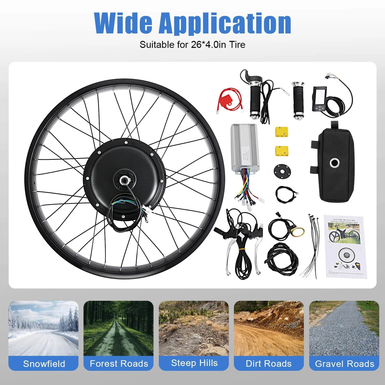 SanBouSi Fat-Bike Fatbike Umbausatz 26Zoll E-Bike Bürstenloser Hinterrad Motor Kit mit LCD Display 48V 1500W - Image 2