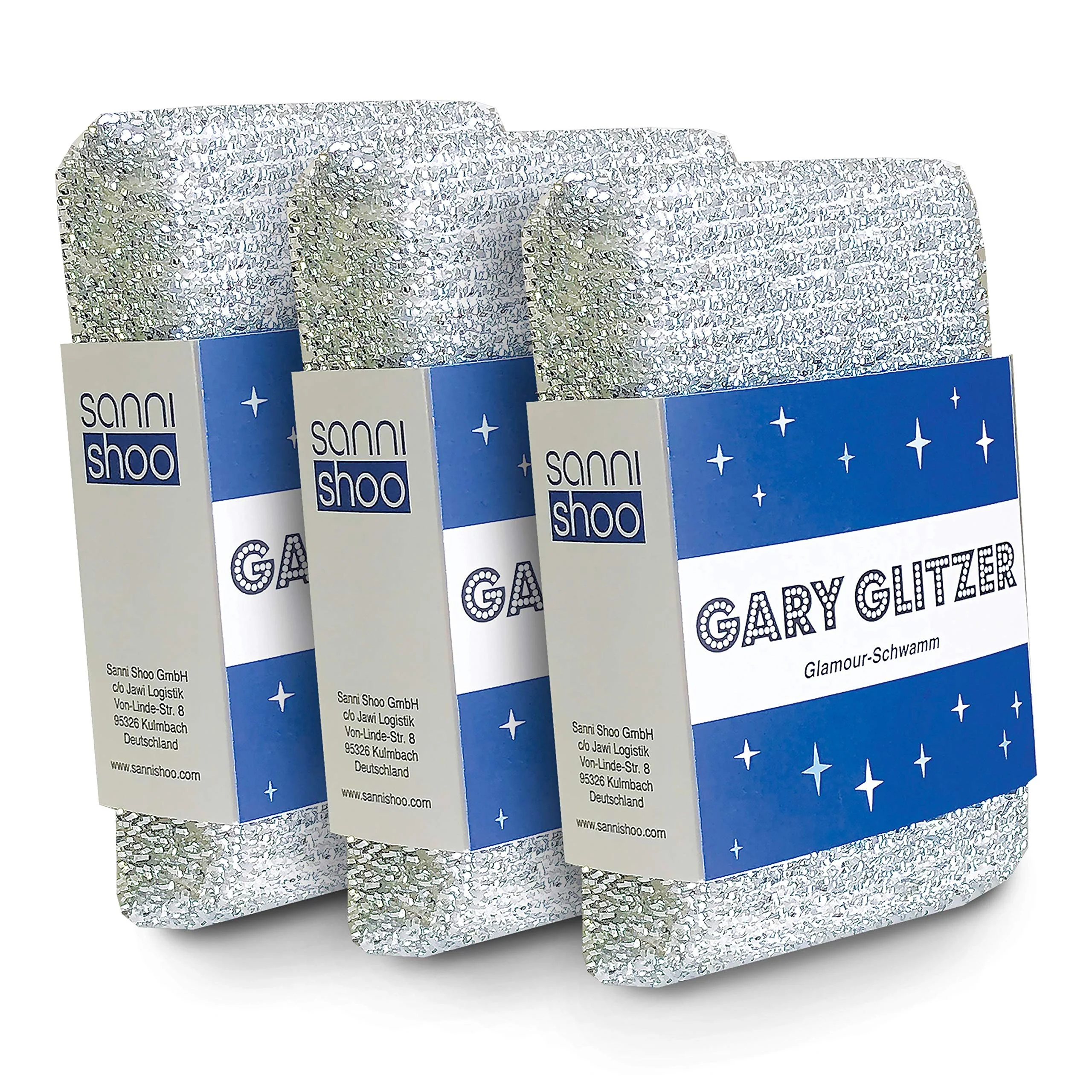 Sanni Shoo Gary Glitzer, 3-er Set. Wunderschwamm, Lurex Putz Schwamm, Glänzerkissen, Reinigungsschwamm, Topfreiniger, Topfschwamm, Anti-Kratz-Schwamm, Pfannenschwamm, Scheuer- & Putzschwamm - Image 3