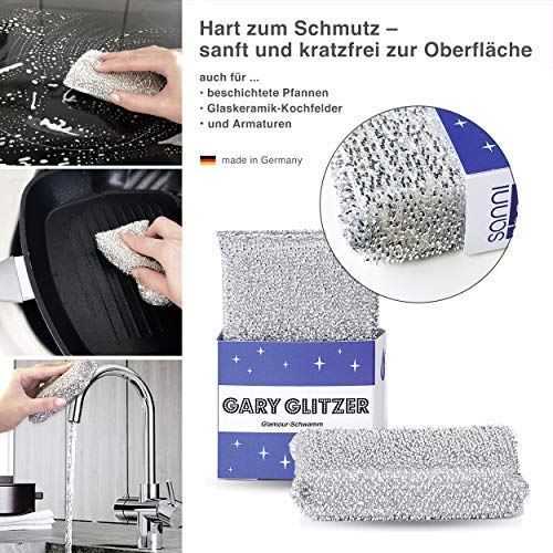 Sanni Shoo Gary Glitzer, 3-er Set. Wunderschwamm, Lurex Putz Schwamm, Glänzerkissen, Reinigungsschwamm, Topfreiniger, Topfschwamm, Anti-Kratz-Schwamm, Pfannenschwamm, Scheuer- & Putzschwamm - Image 4