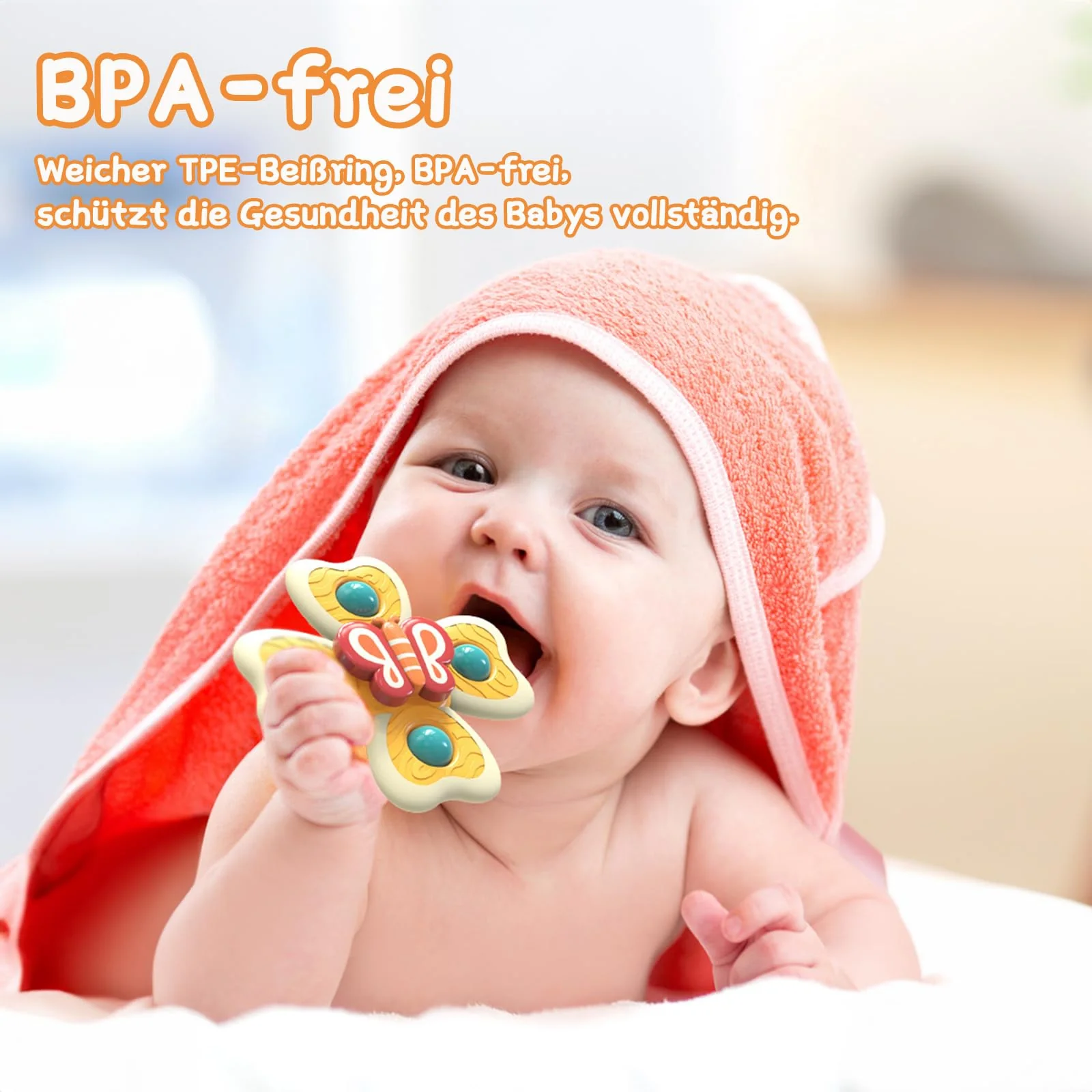 Saugnapf Spielzeug Baby, 3 Stück Baby Spielzeug ab 3 Monate, Sicheres Badewannenspielzeug Baby, Reisespielzeug, Sensorik Spielzeug Baby, Spinner mit Saugnapf, Tischspielzeug Baby Saugnapf - Image 3