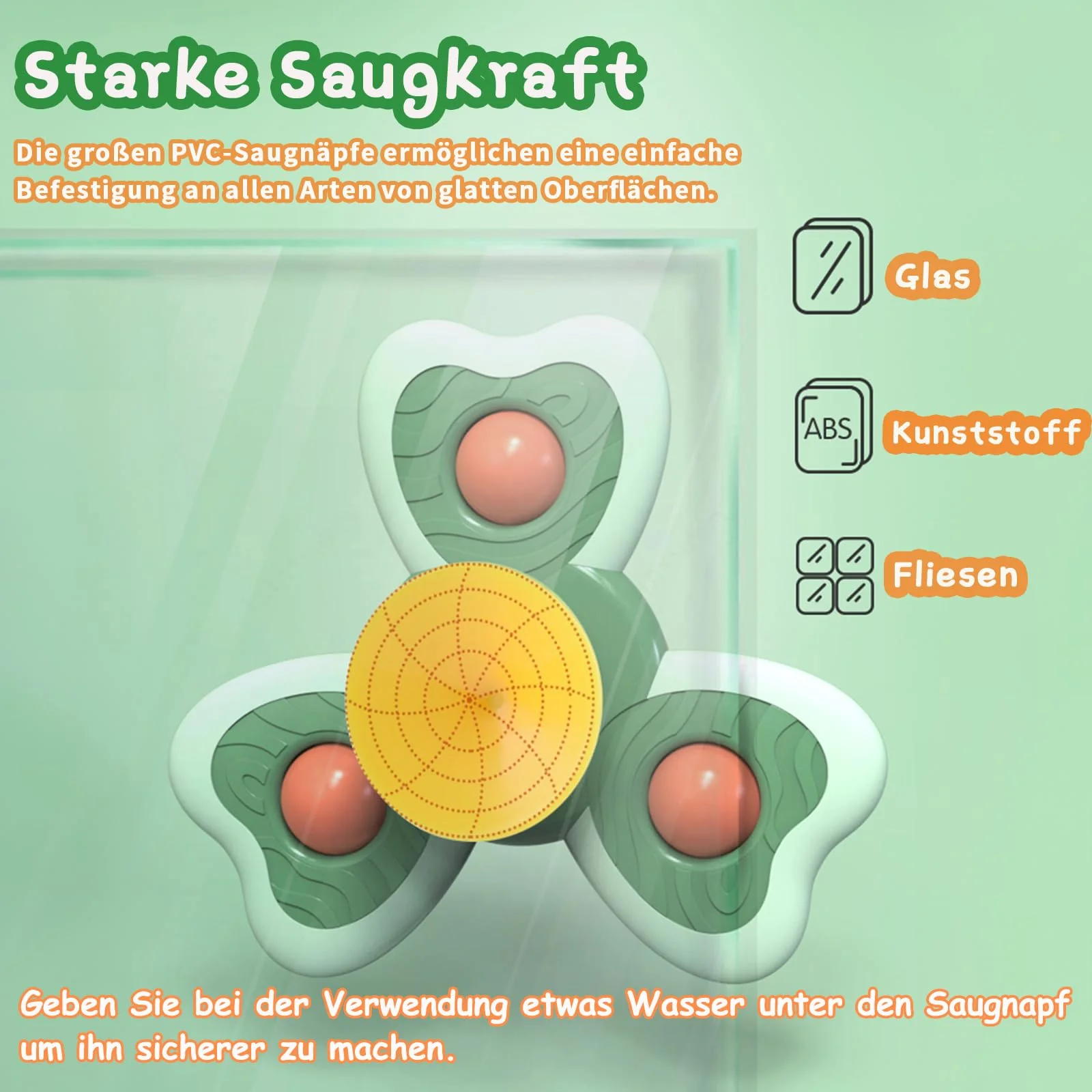 Saugnapf Spielzeug Baby, 3 Stück Baby Spielzeug ab 3 Monate, Sicheres Badewannenspielzeug Baby, Reisespielzeug, Sensorik Spielzeug Baby, Spinner mit Saugnapf, Tischspielzeug Baby Saugnapf - Image 4