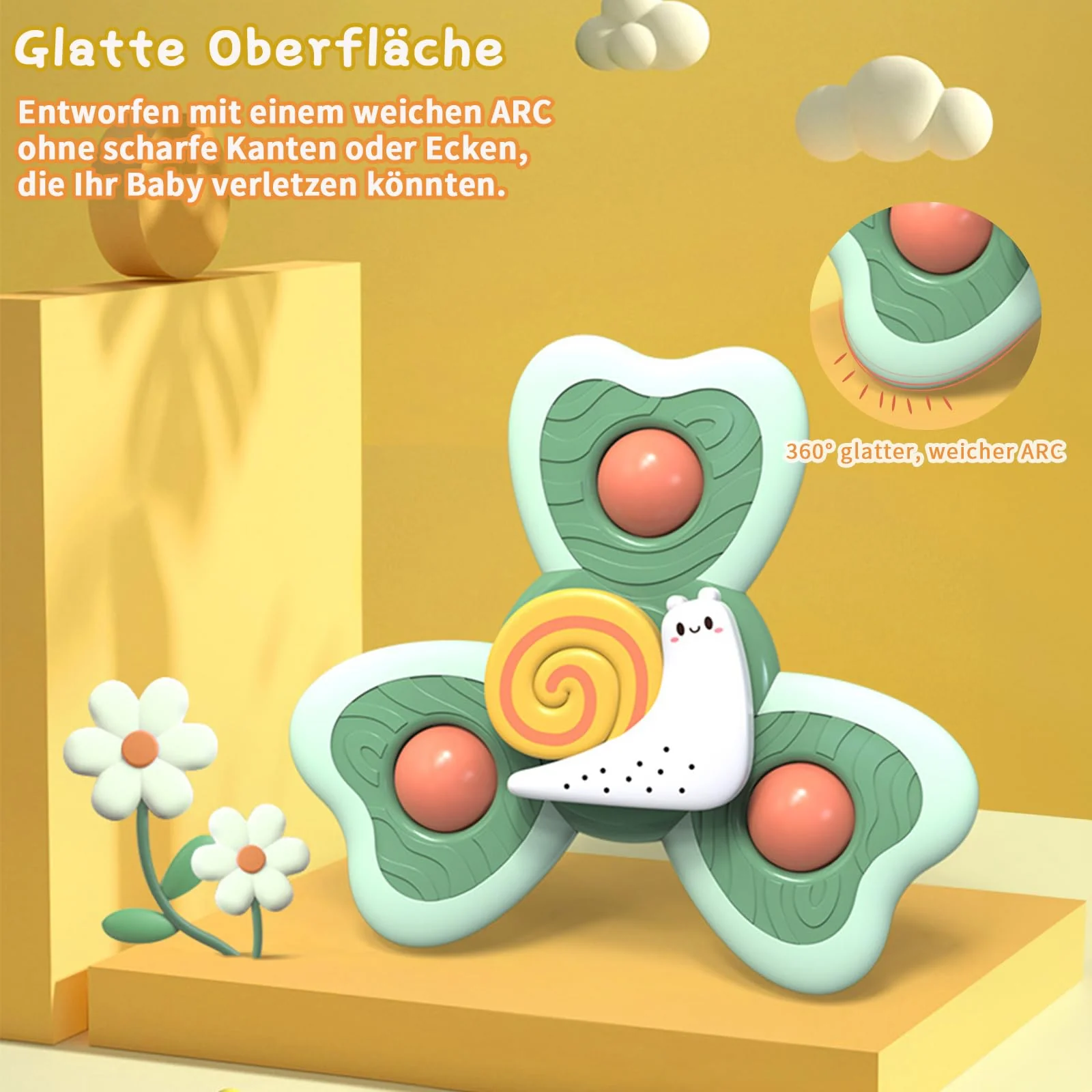 Saugnapf Spielzeug Baby, 3 Stück Baby Spielzeug ab 3 Monate, Sicheres Badewannenspielzeug Baby, Reisespielzeug, Sensorik Spielzeug Baby, Spinner mit Saugnapf, Tischspielzeug Baby Saugnapf - Image 5