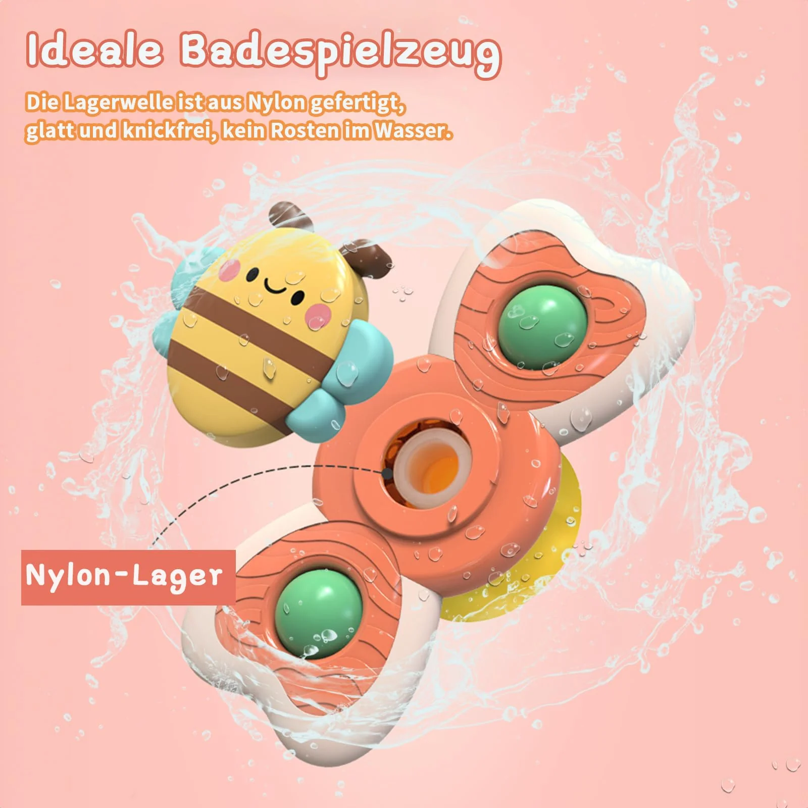 Saugnapf Spielzeug Baby, 3 Stück Baby Spielzeug ab 3 Monate, Sicheres Badewannenspielzeug Baby, Reisespielzeug, Sensorik Spielzeug Baby, Spinner mit Saugnapf, Tischspielzeug Baby Saugnapf - Image 6