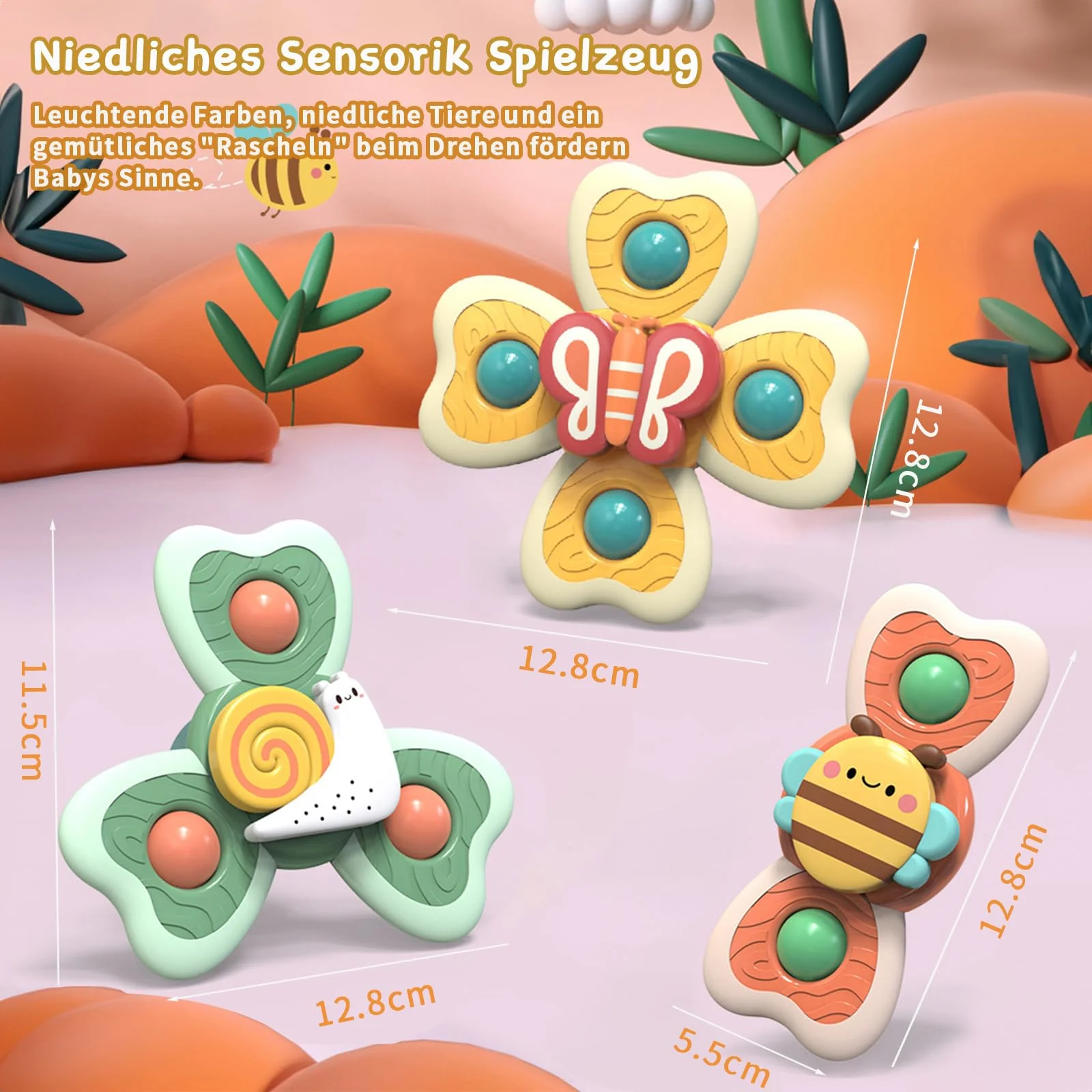 Saugnapf Spielzeug Baby, 3 Stück Baby Spielzeug ab 3 Monate, Sicheres Badewannenspielzeug Baby, Reisespielzeug, Sensorik Spielzeug Baby, Spinner mit Saugnapf, Tischspielzeug Baby Saugnapf - Image 7