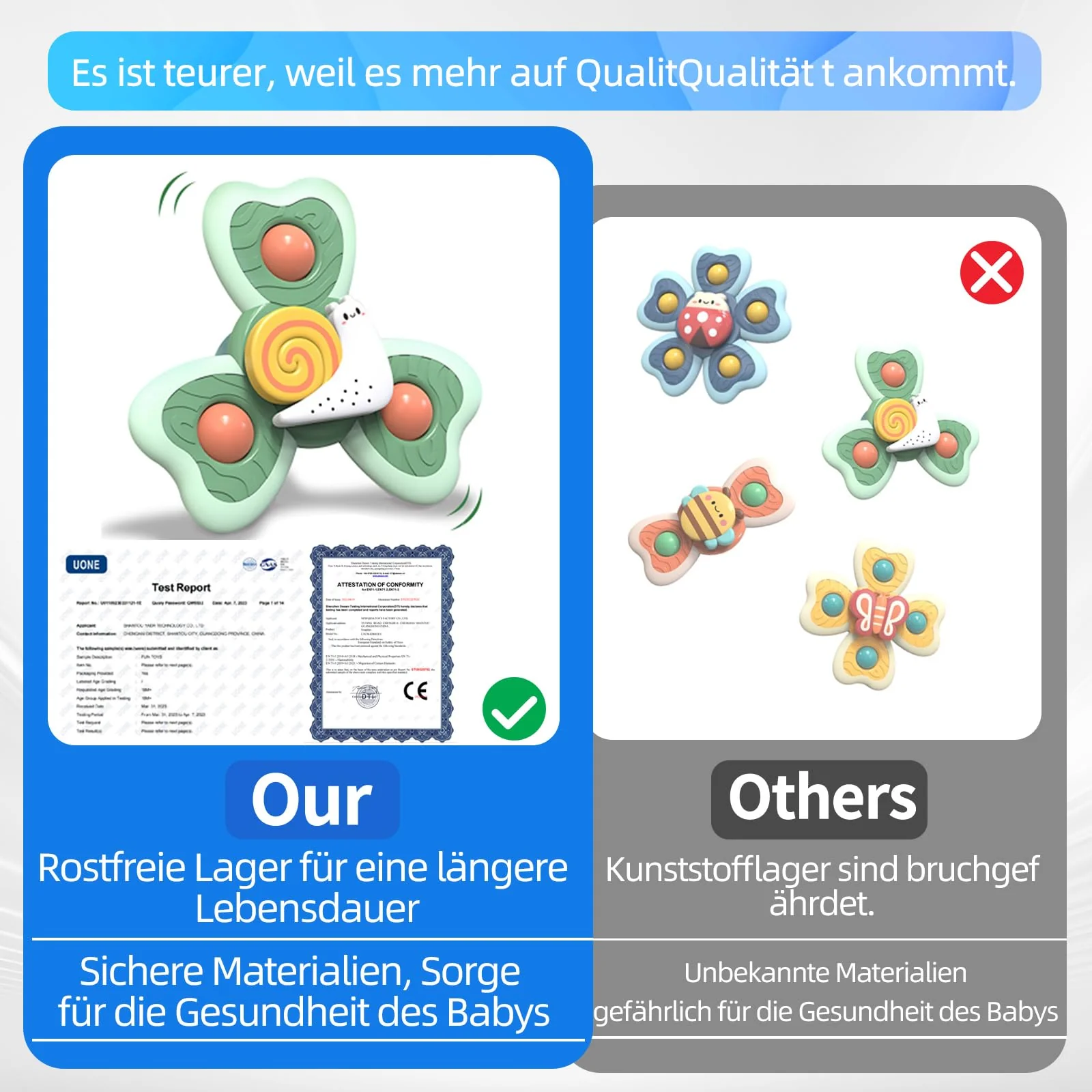 Saugnapf Spielzeug Baby, 3 Stück Baby Spielzeug ab 3 Monate, Sicheres Badewannenspielzeug Baby, Reisespielzeug, Sensorik Spielzeug Baby, Spinner mit Saugnapf, Tischspielzeug Baby Saugnapf - Image 8