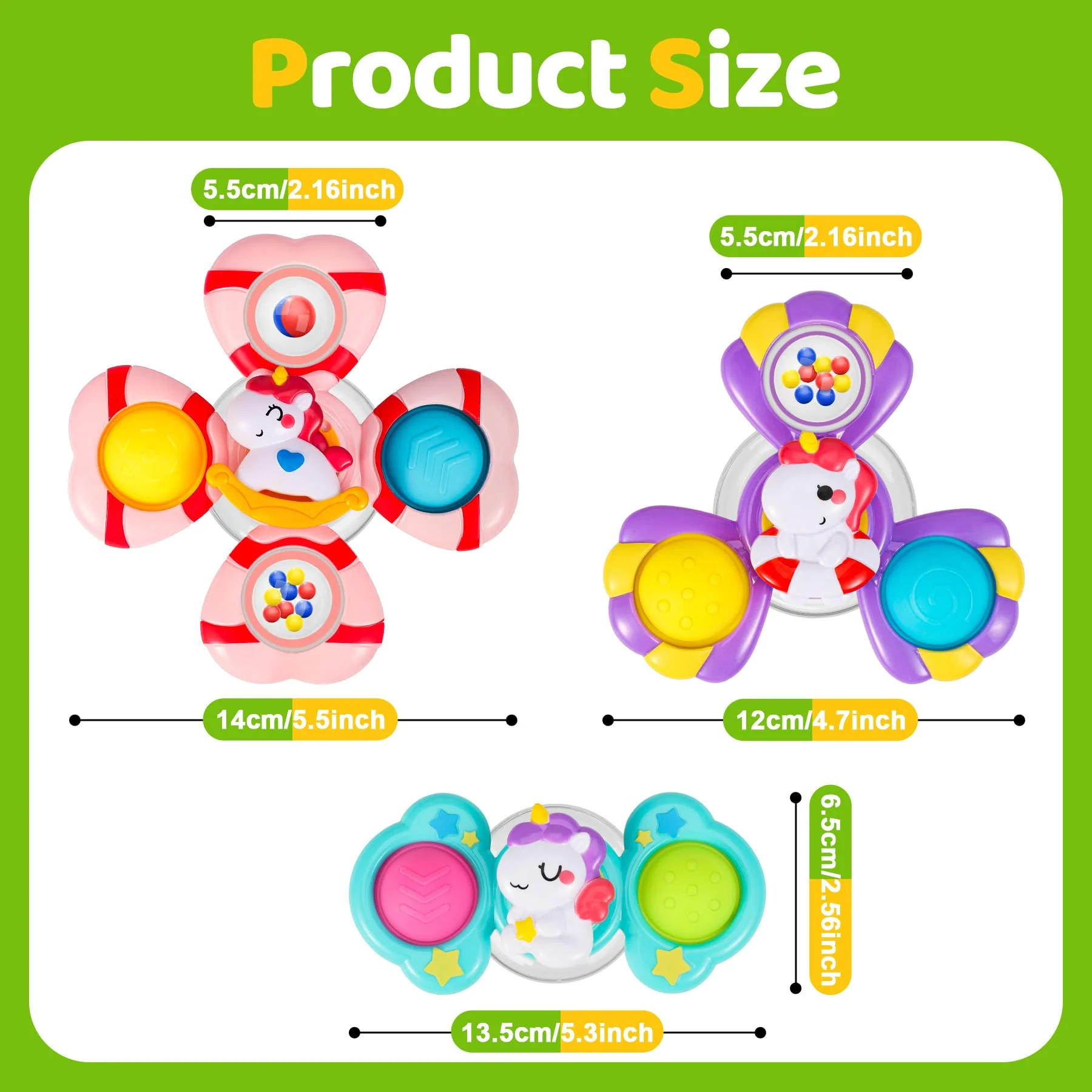 Saugnapf Spielzeug Baby - Einhorn Spinner Baby ab 3 Monate Badewannenspielzeug mit Rotierende Glocke Reisespielzeug Sensorik Spinner lindert Angstzustände Taufgeschenk Jouets de bain rotatifs 1-3 - Image 2