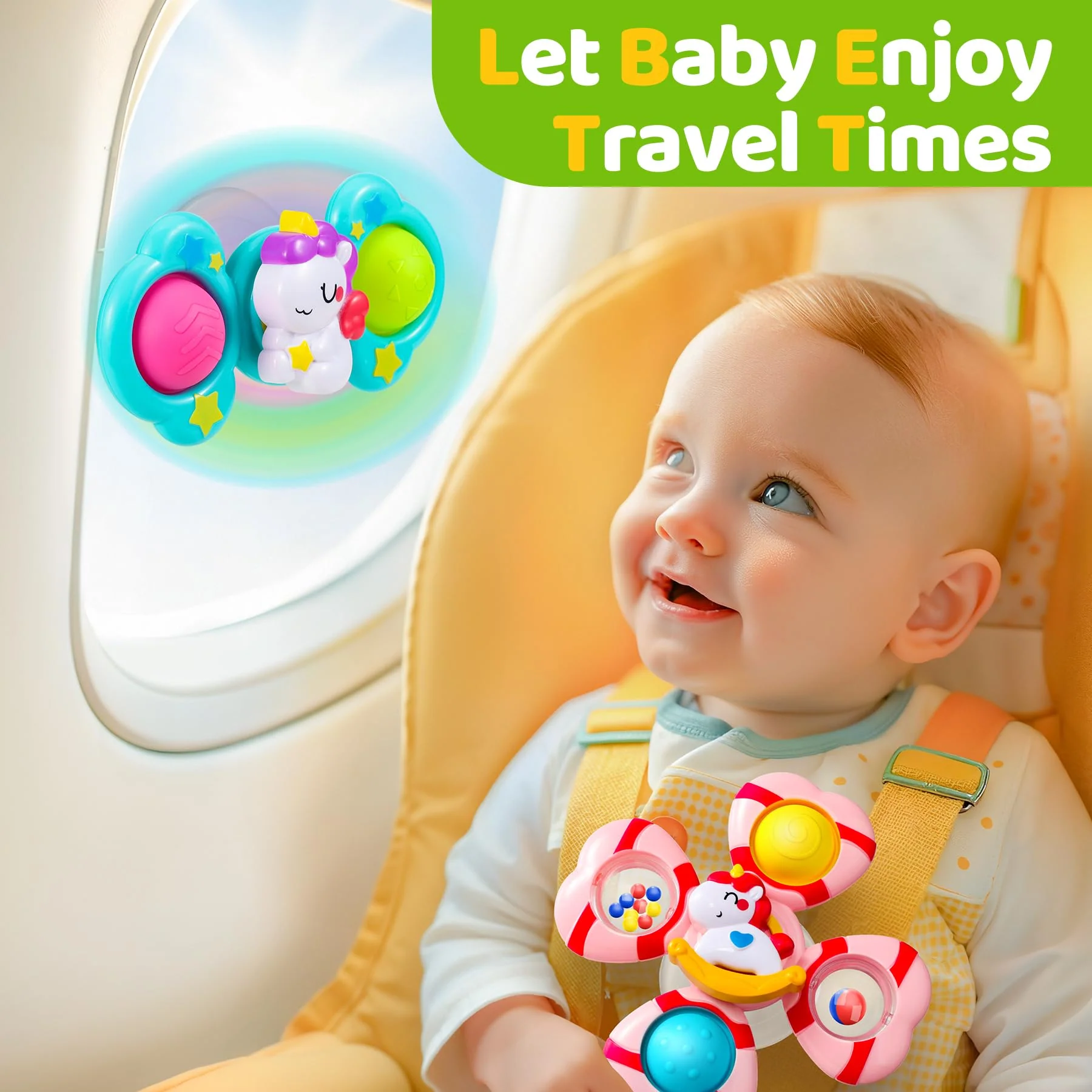 Saugnapf Spielzeug Baby - Einhorn Spinner Baby ab 3 Monate Badewannenspielzeug mit Rotierende Glocke Reisespielzeug Sensorik Spinner lindert Angstzustände Taufgeschenk Jouets de bain rotatifs 1-3 - Image 4