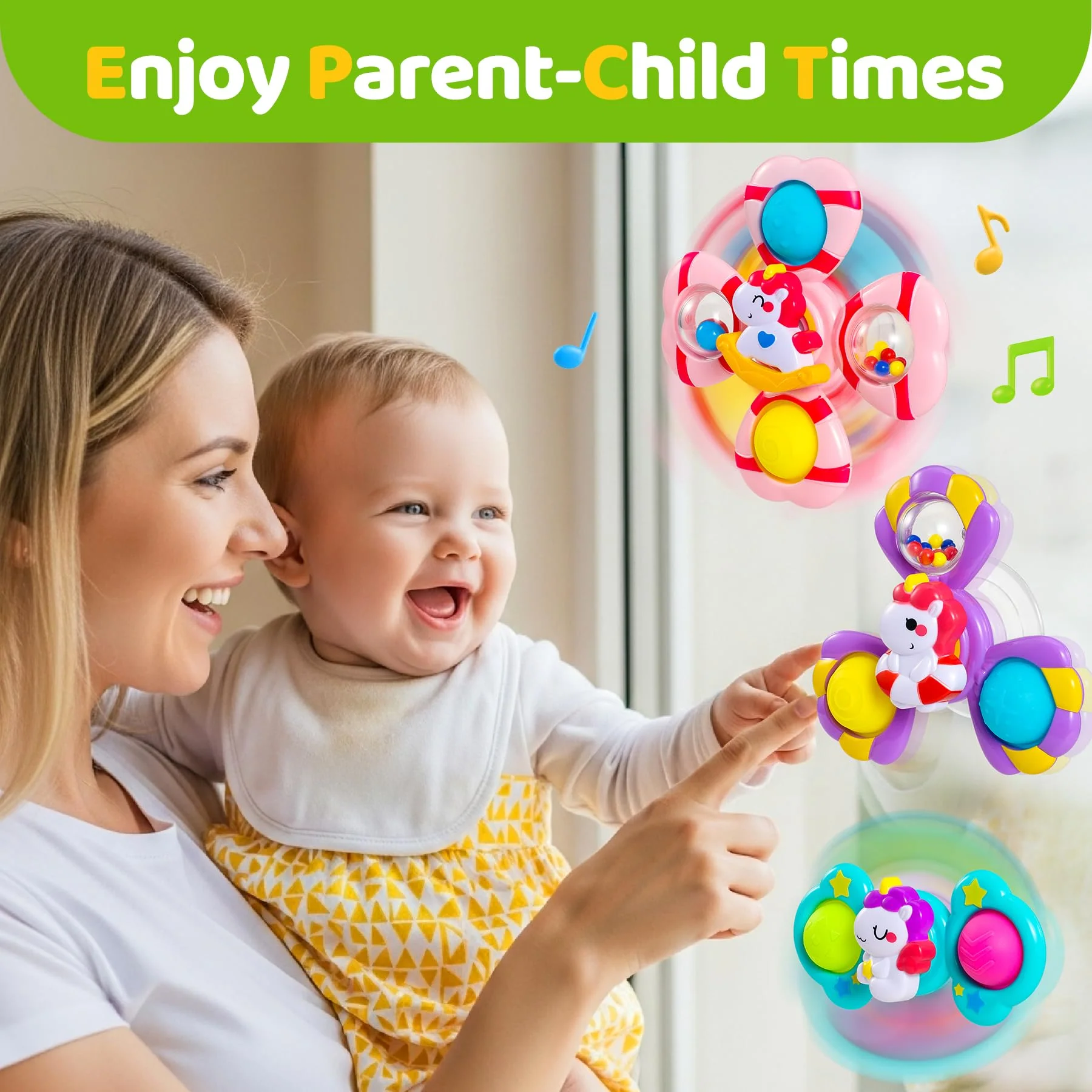 Saugnapf Spielzeug Baby - Einhorn Spinner Baby ab 3 Monate Badewannenspielzeug mit Rotierende Glocke Reisespielzeug Sensorik Spinner lindert Angstzustände Taufgeschenk Jouets de bain rotatifs 1-3 - Image 5
