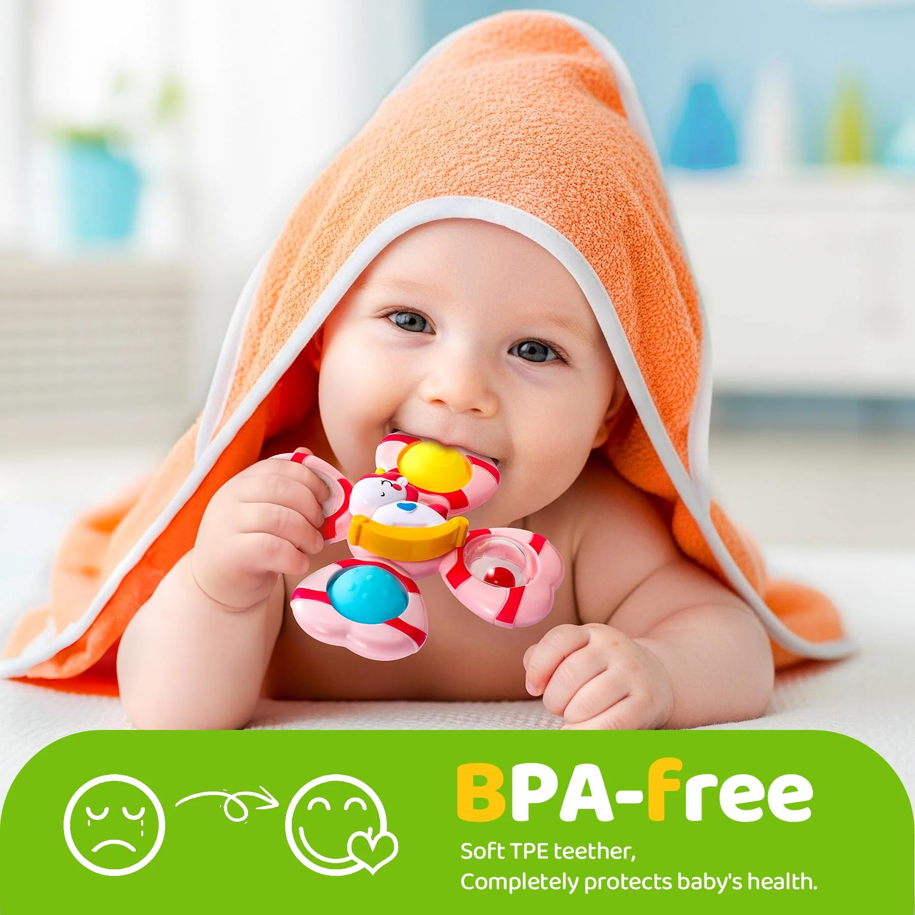 Saugnapf Spielzeug Baby - Einhorn Spinner Baby ab 3 Monate Badewannenspielzeug mit Rotierende Glocke Reisespielzeug Sensorik Spinner lindert Angstzustände Taufgeschenk Jouets de bain rotatifs 1-3 - Image 7