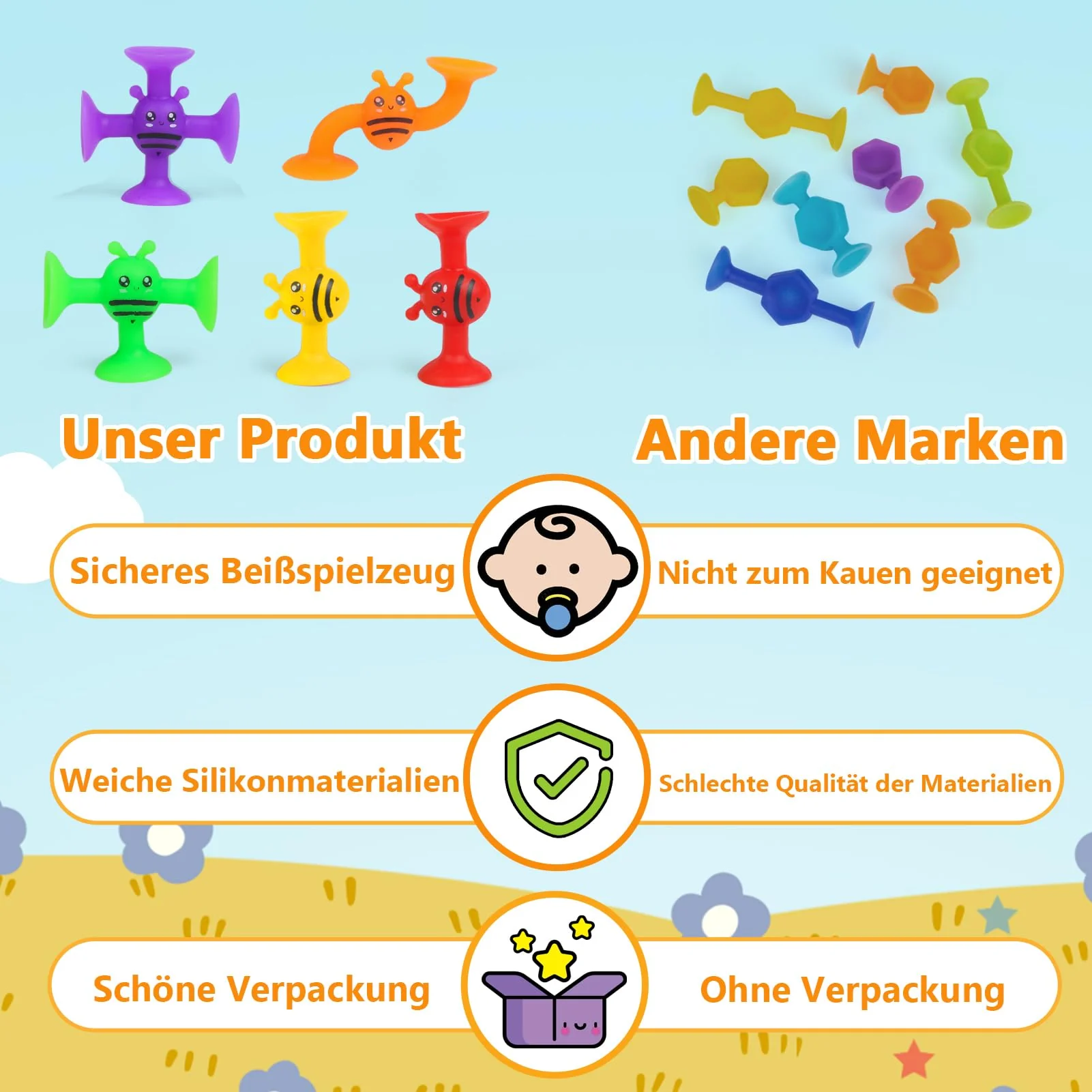 Saugnapf Spielzeug Baby, Kinder Badewannenspielzeug ab 3 Jahre, 40 Stück Montessori Sensorik Spielzeug Silikonbausteine Saugspielzeug, Stressabbau Geschenk für 4 5 6 Jahre Junge und Mädchen - Image 4